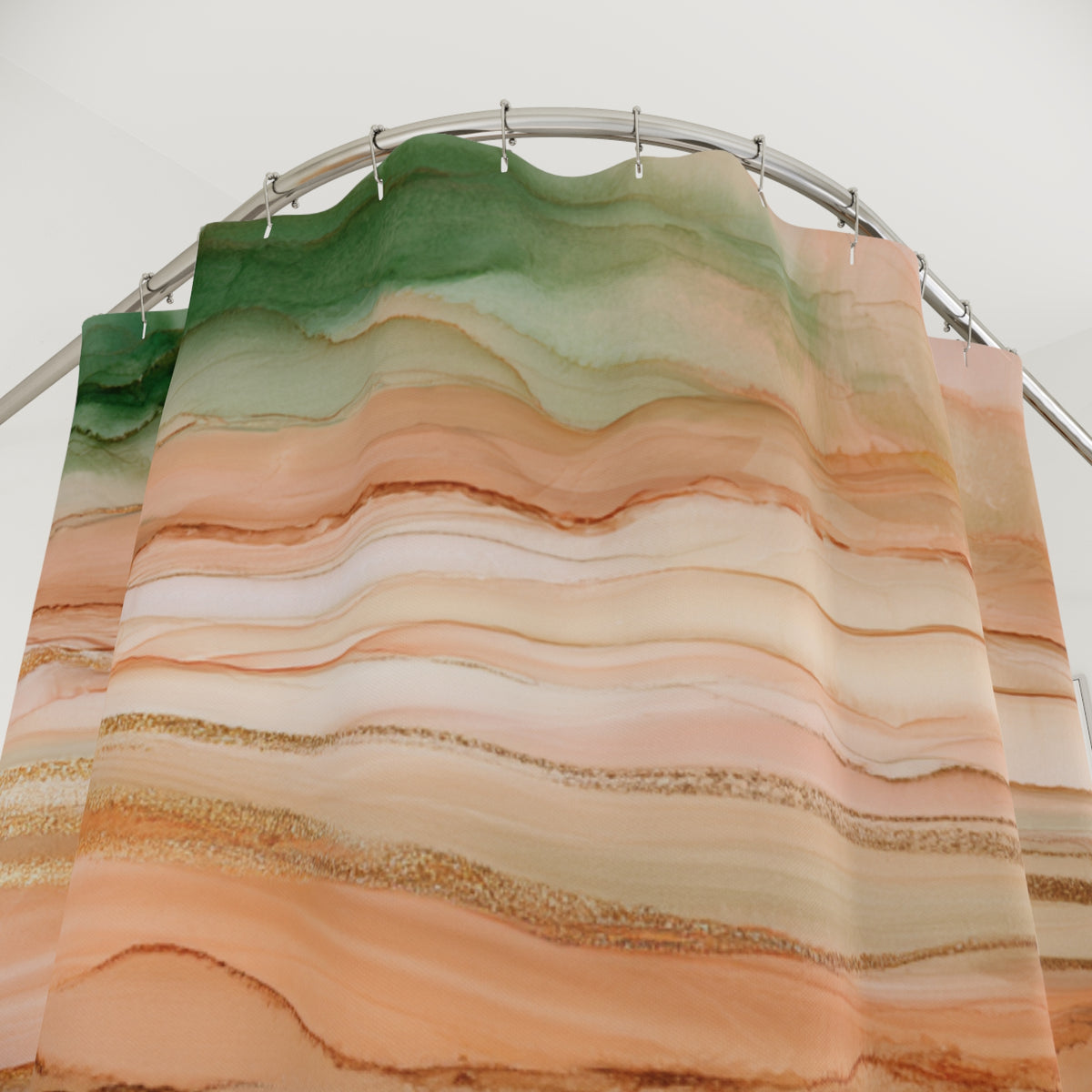 Terracotta Green Abstract Agate Shower Curtain, Bath Curtain 71x74