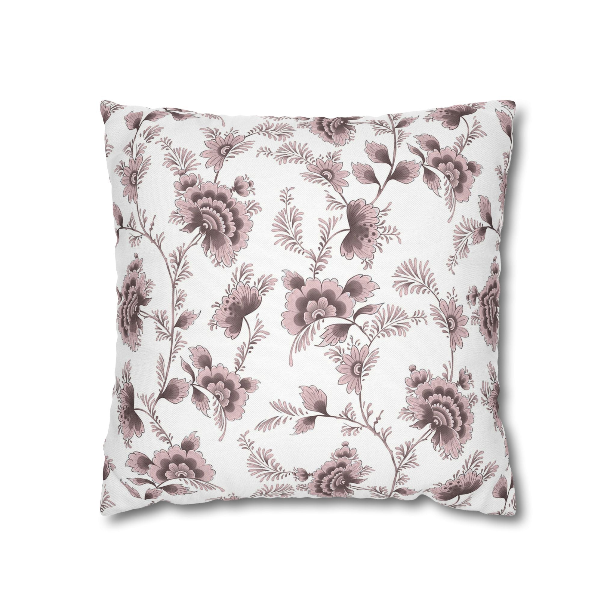 Floral Pillow Cover | Chinoiserie Blush Pink Brown White Pillowcase