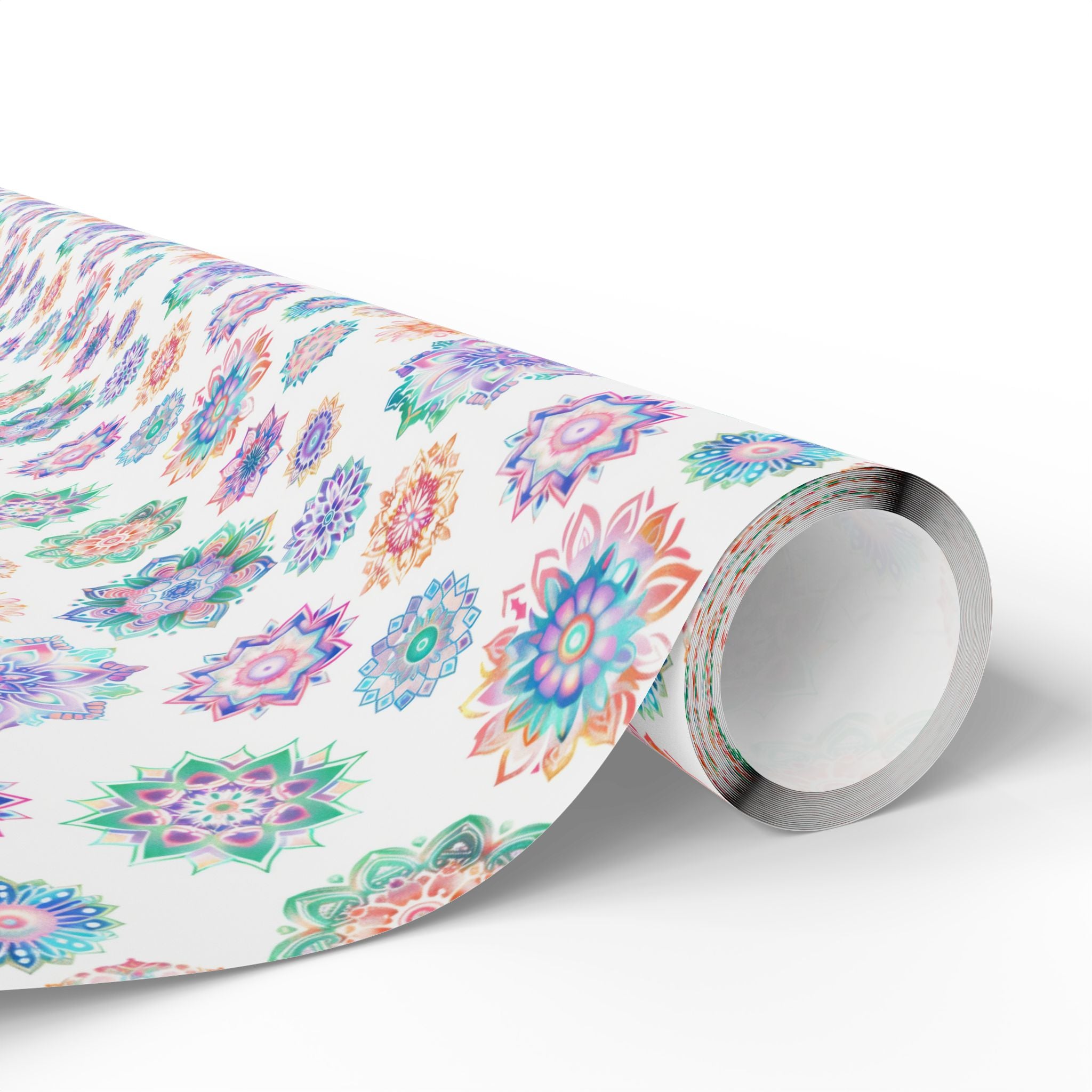 Mandala Wrapping Paper | White Colorful Gift Wrap for the Holidays, Birthdays