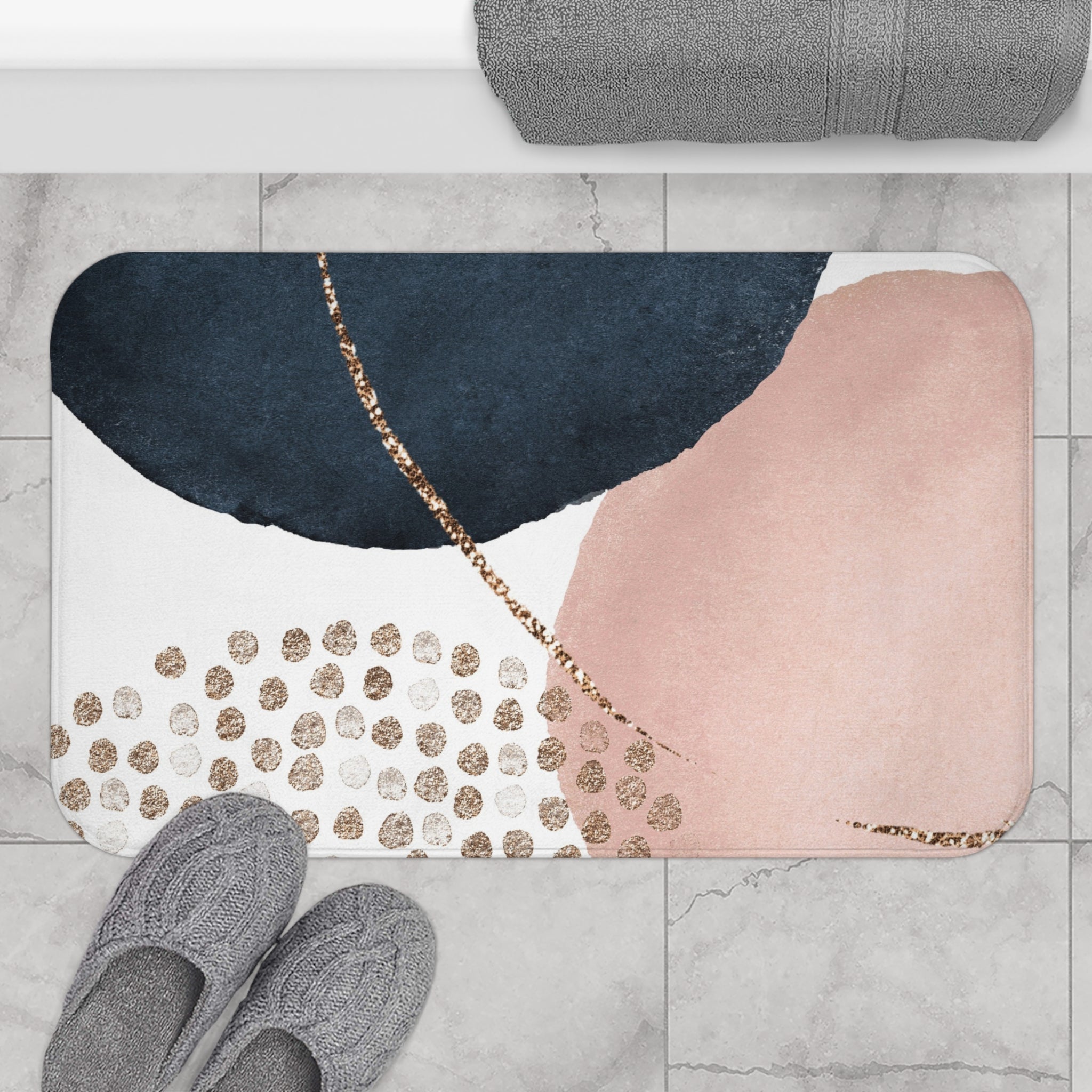 Abstract Bath Mat, Kitchen Mat | Blush Pink, Navy Blue, White Mat