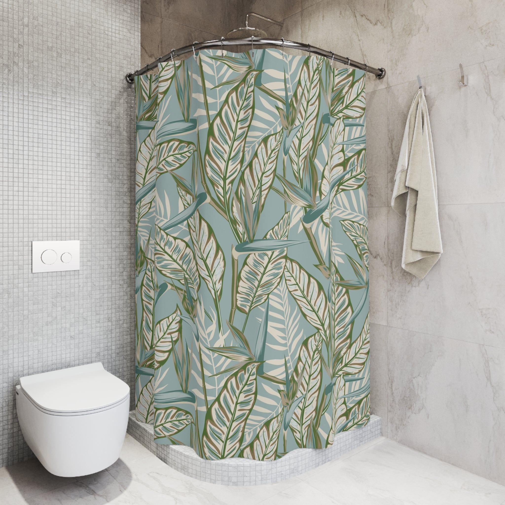 Floral Shower Curtain | Tropical Leaves Bathroom Decor