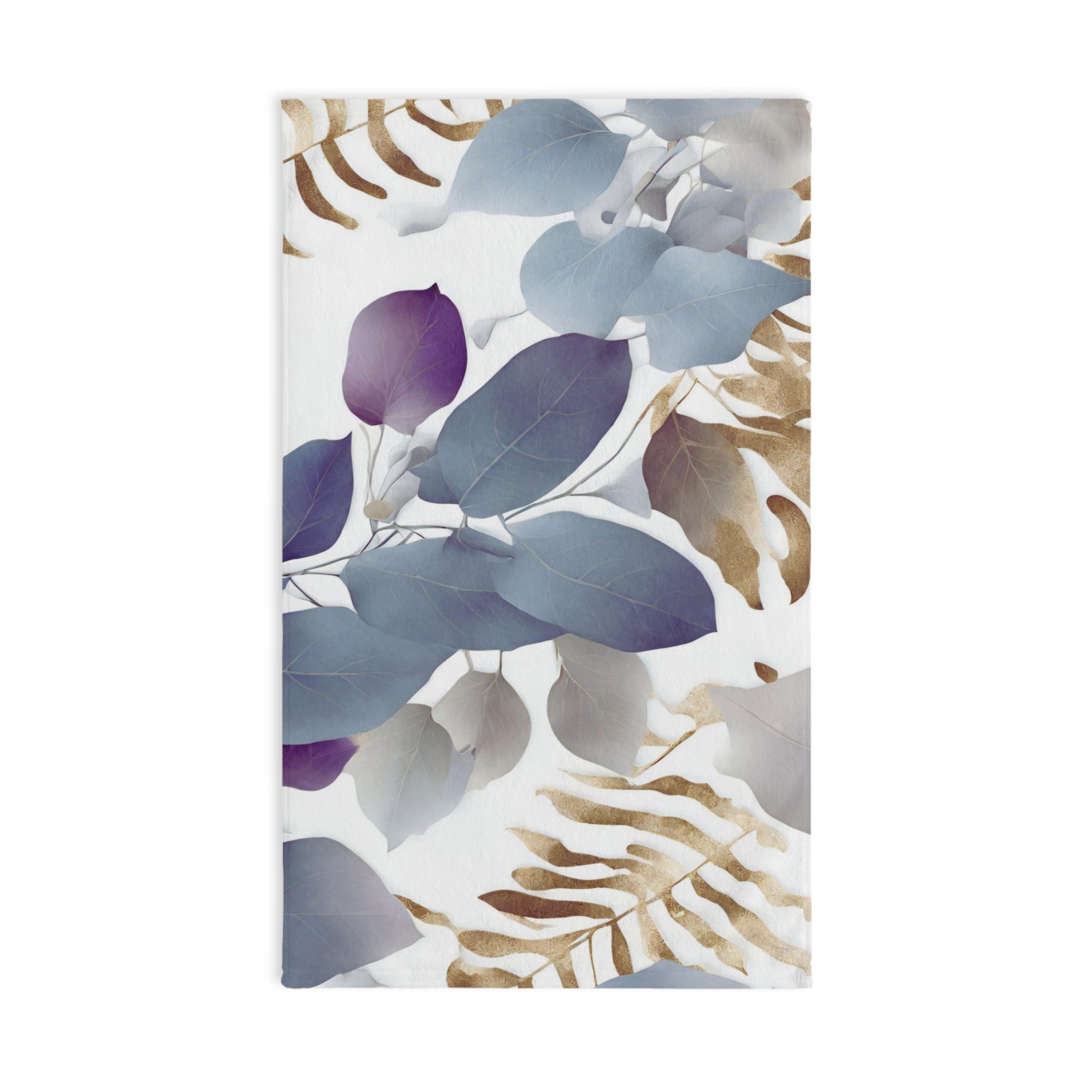 Floral Kitchen, Bath Hand Towel | Tropical Eucalyptus Leaves, Blue Purple White