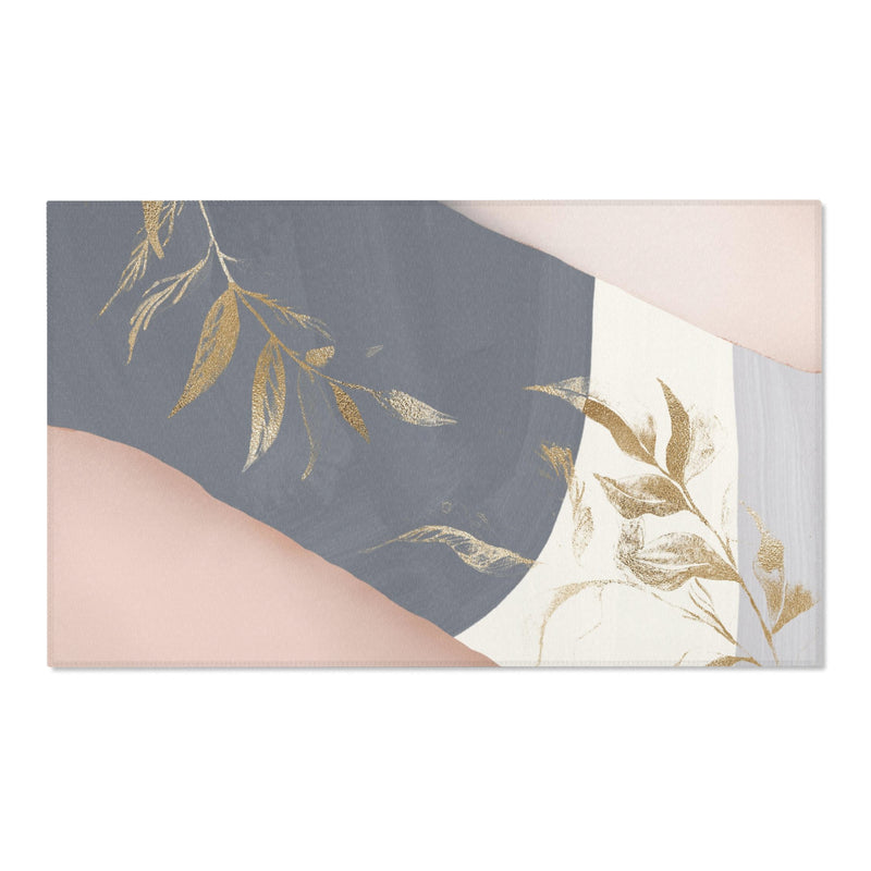 Floral Boho Area Rug | Modern Grey, Blush Pink, Muted Gold