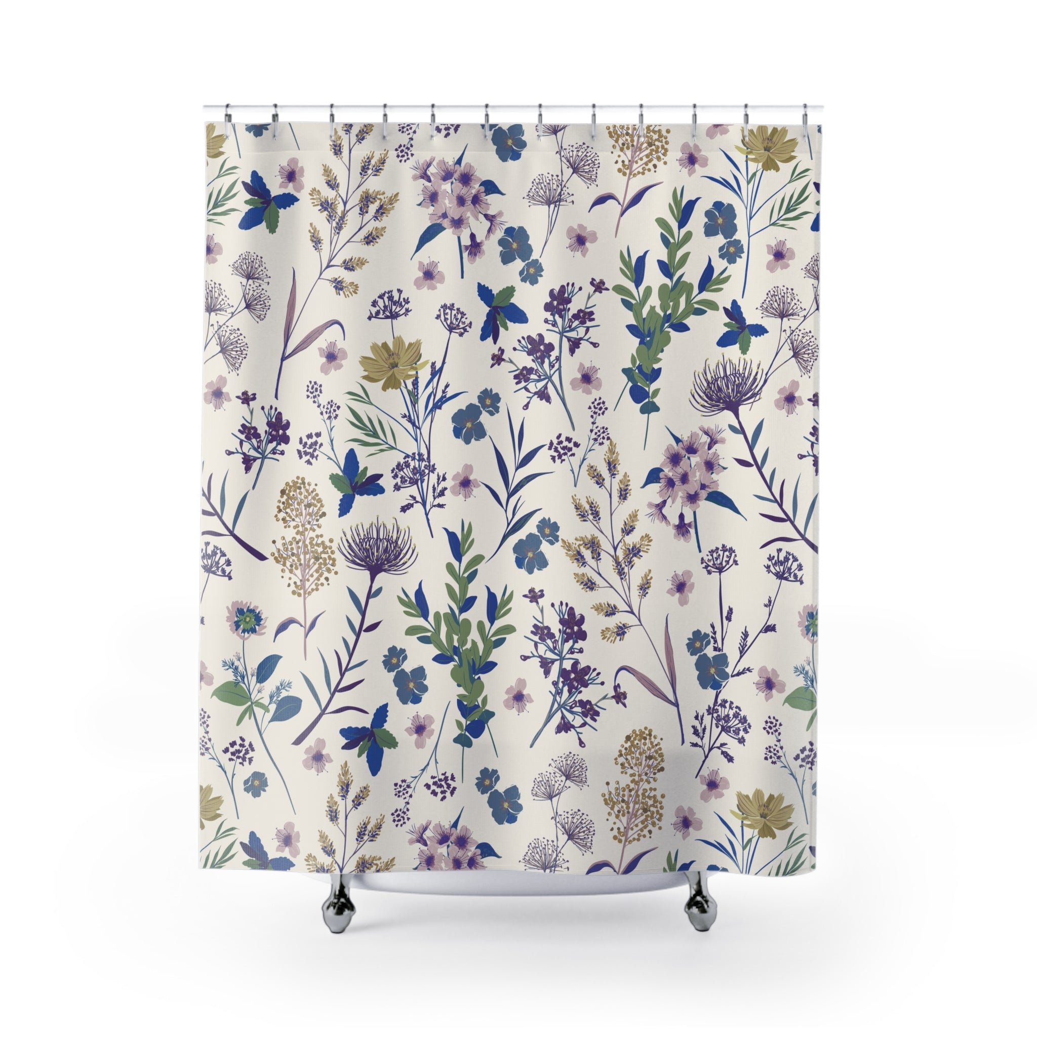 Wildflower Meadow Shower Curtain | Purple and Blue Botanical Bathroom Decor