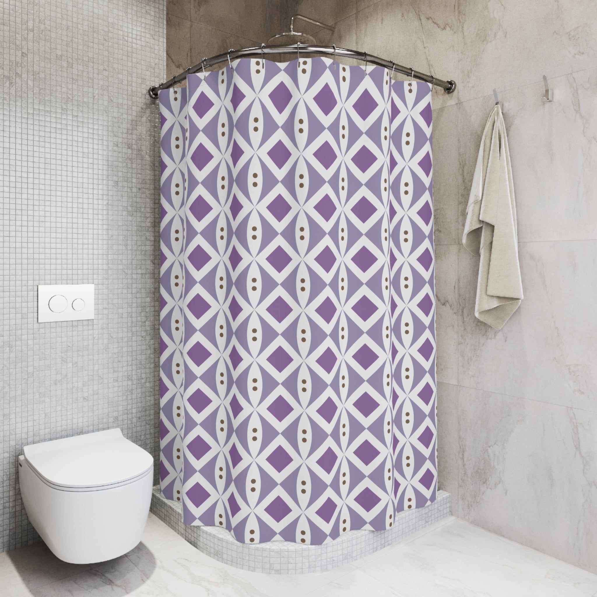Minimalist Shower Curtain | Lilac Purple White Geometric Curtain