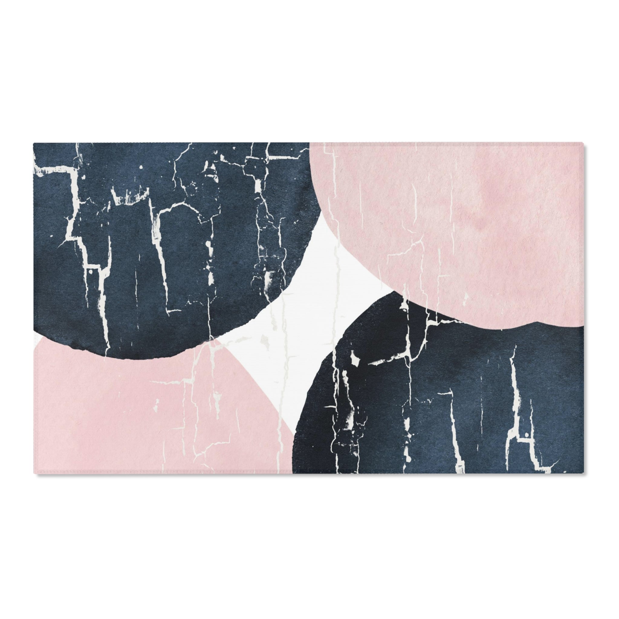 Abstract Boho Area Rug | Navy Blue, Blush Pink, White Minimalist