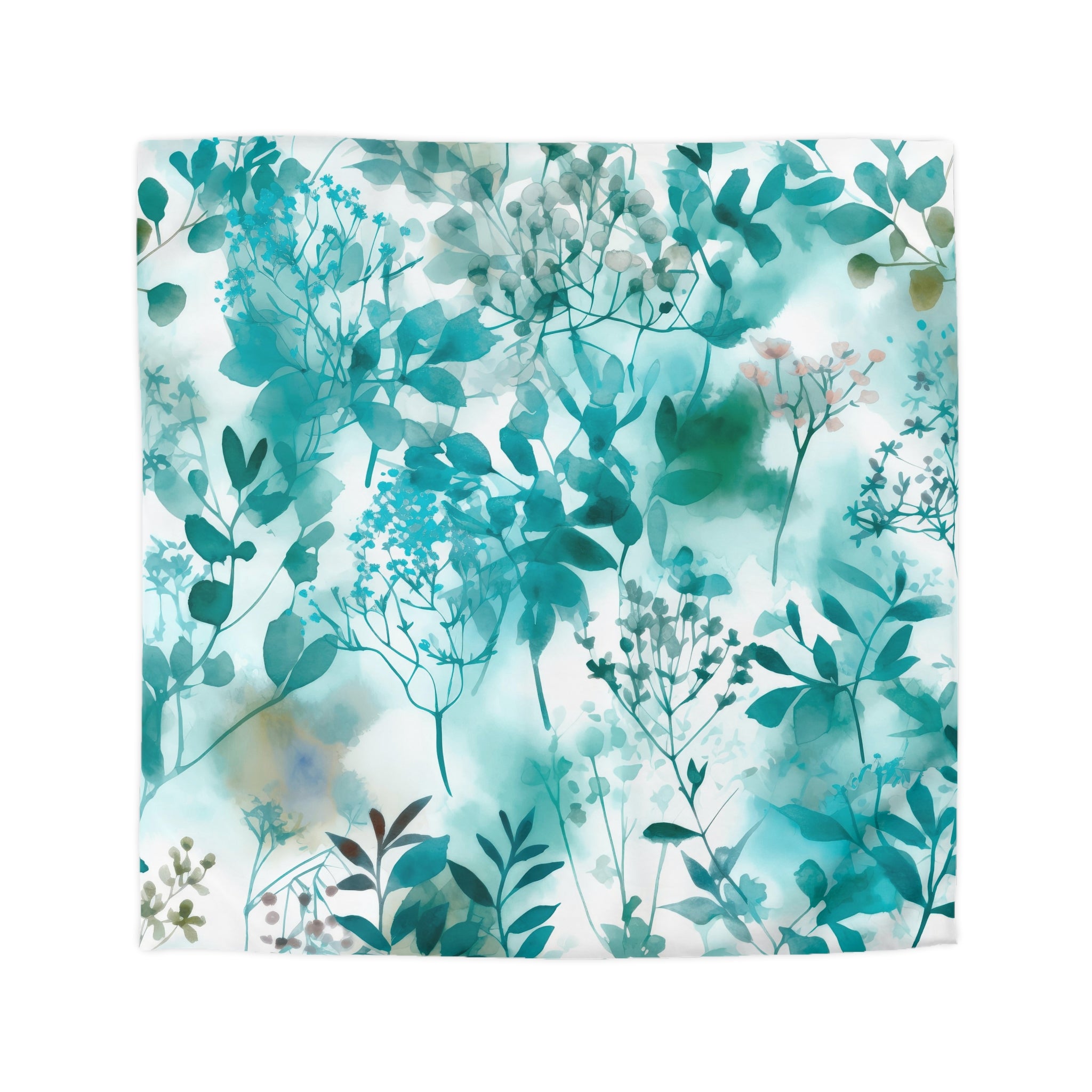 Floral Duvet, Pillow Cover | Teal White Wildflowers Bedroom Decor