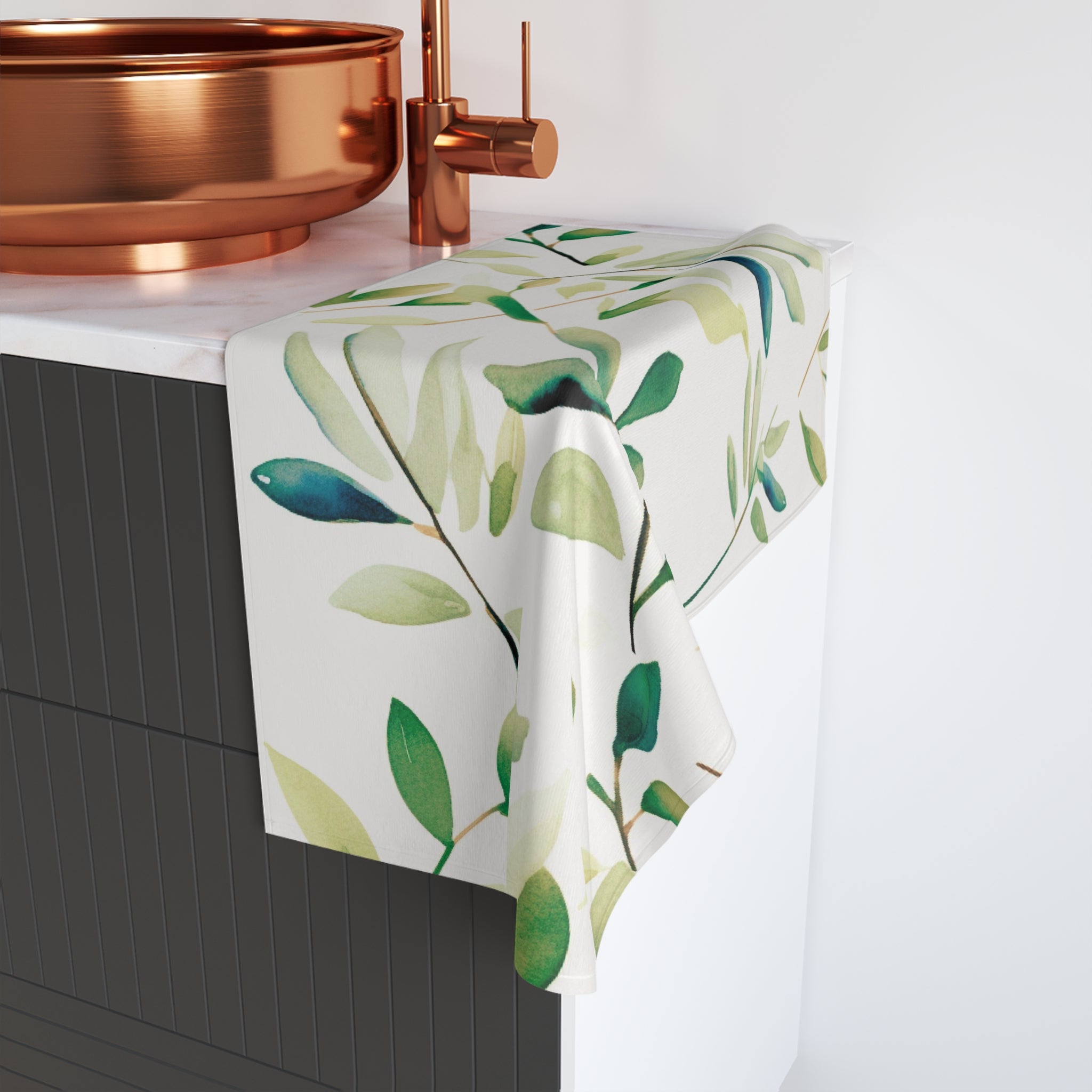 Kitchen, Bath Hand Towel | Floral, Sage Green, White Eucalyptus