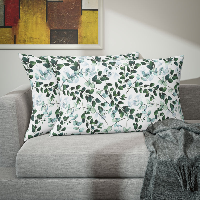 Bedding Pillow Sham | Floral, White Forest Green Leaves
