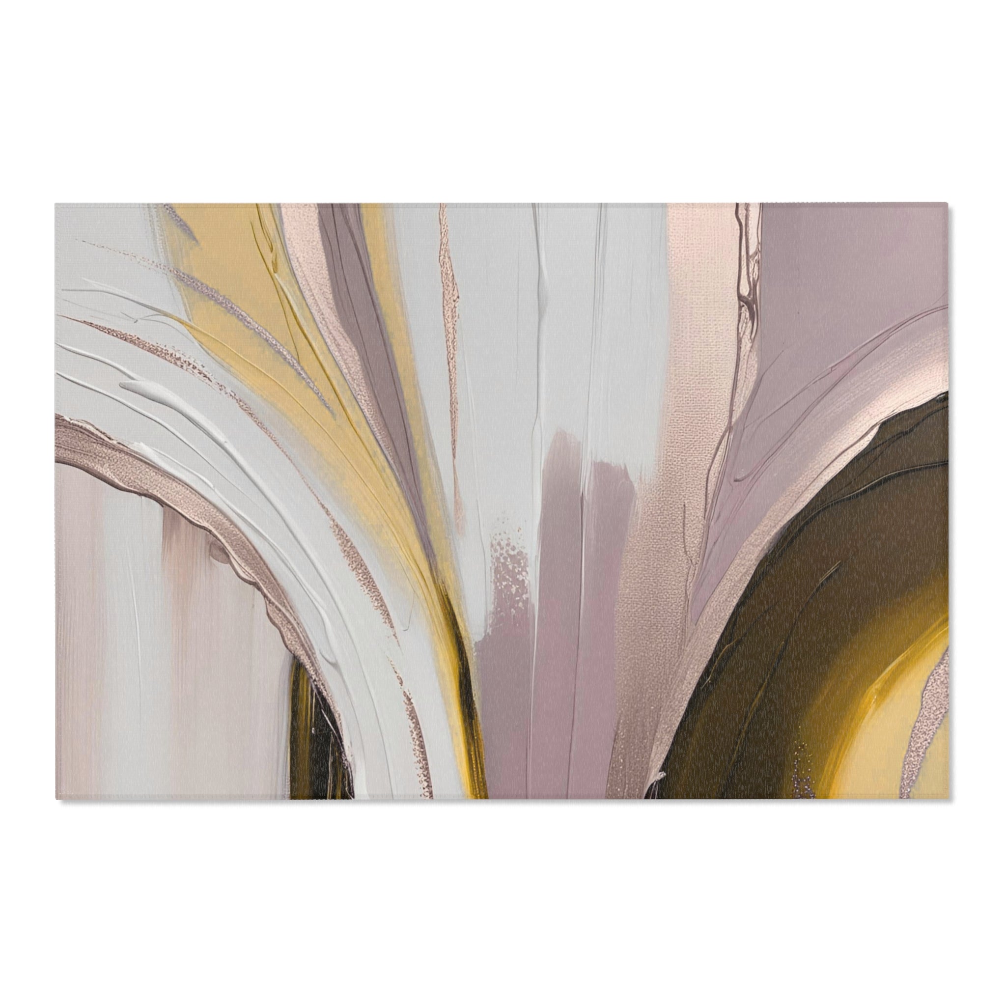 Abstract Area Rug | Muted Gold, White Yellow Brown Mauve