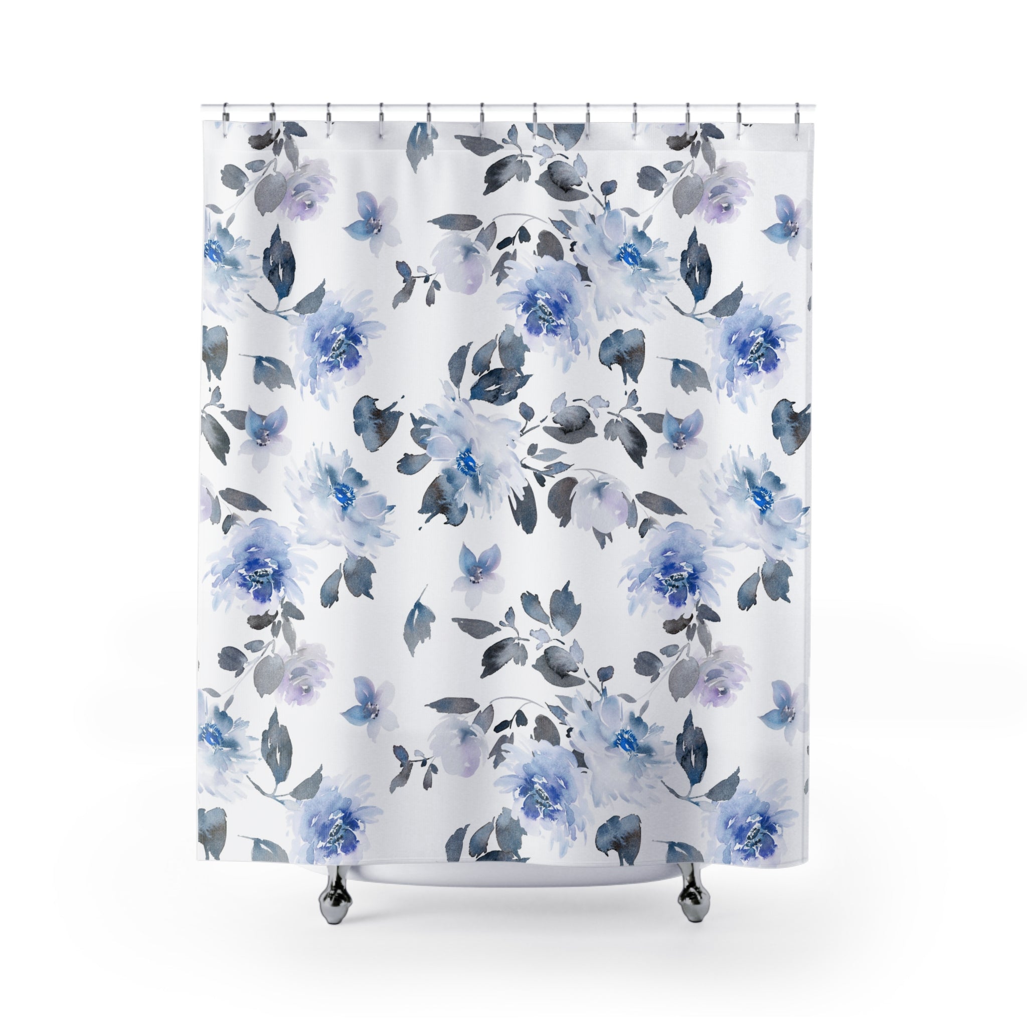Floral Shower Curtain | Blue Grey White Bathroom Decor