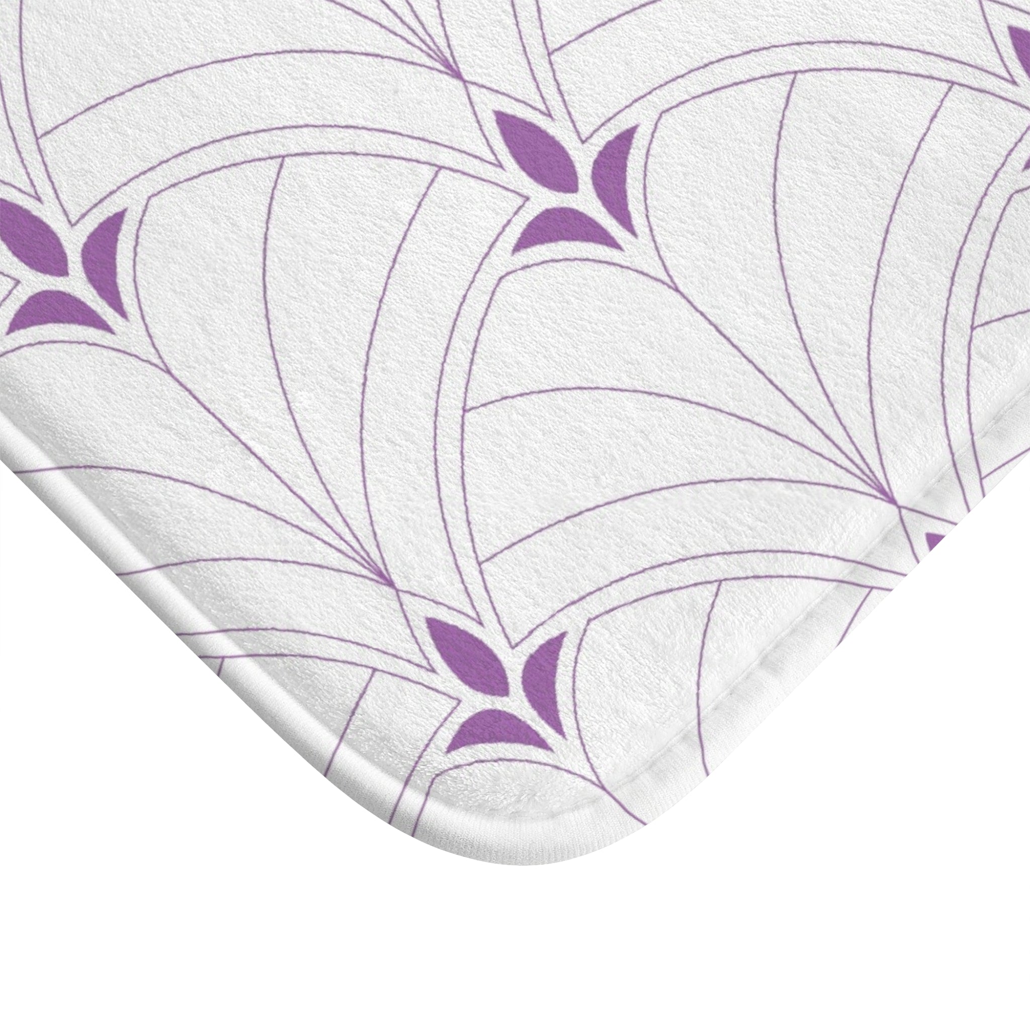 Boho Bath, Kitchen Mat |  Art Deco White Lavender Purple