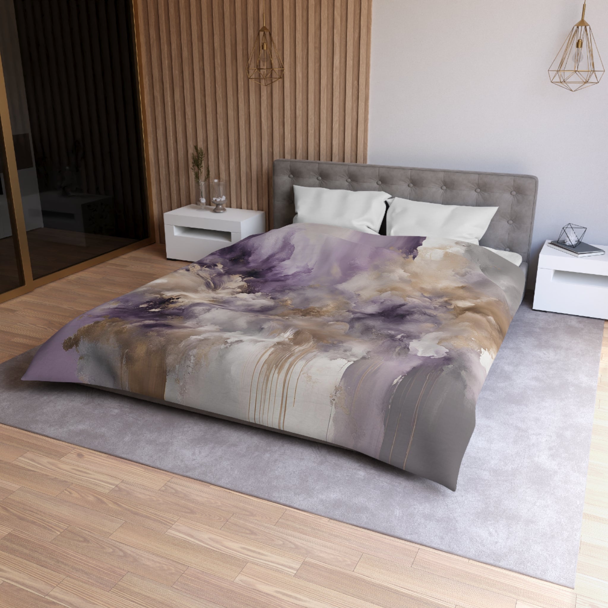 Abstract Duvet, Pillow Cover Set | Lavender Beige Bedroom Set