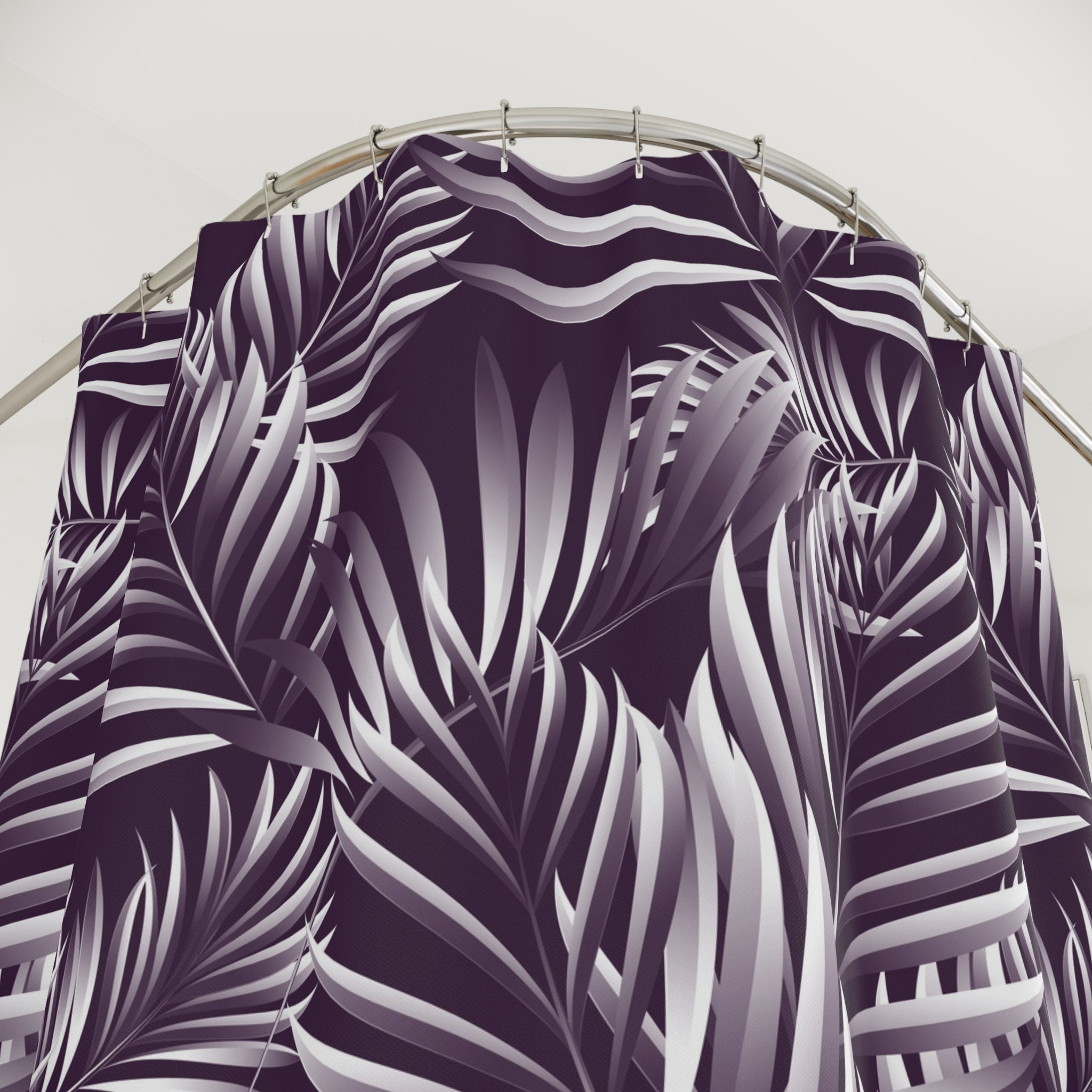 Floral Shower Curtain | Purple Tropical Leaves Bathroom Decor