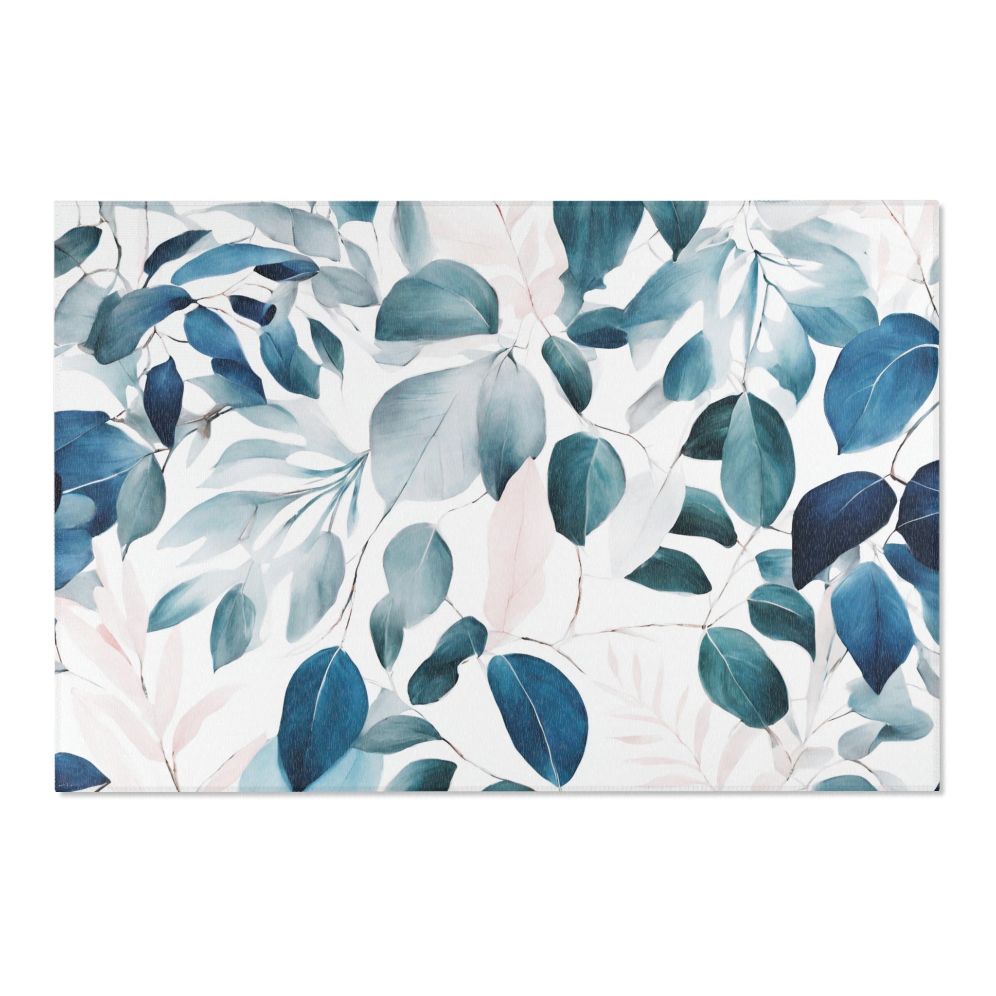 Modern Area Rug | Floral Indigo Pale Blue, White Blush Pink