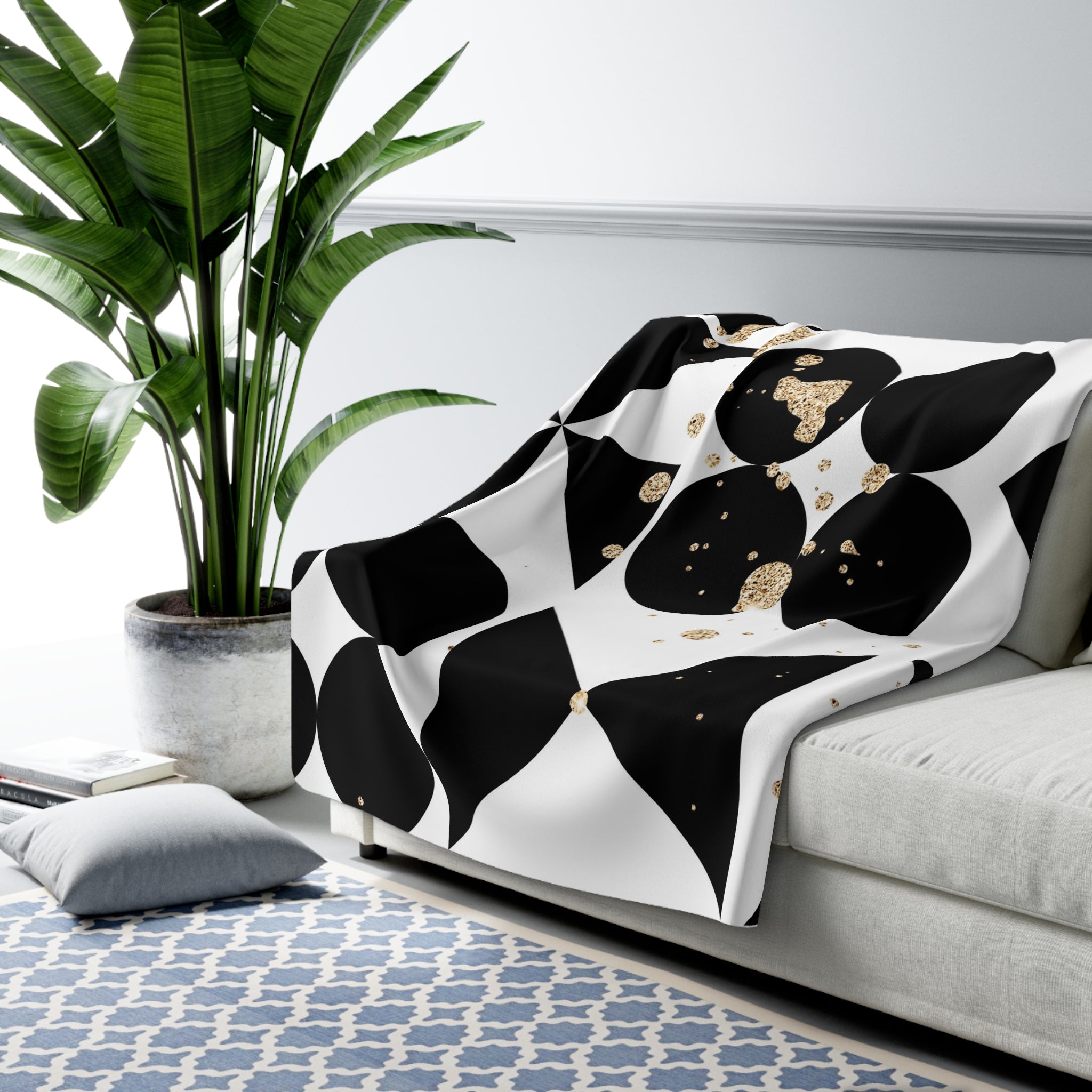 Mid Century Throw Blanket | Black White Beige, Geometric Modern Art