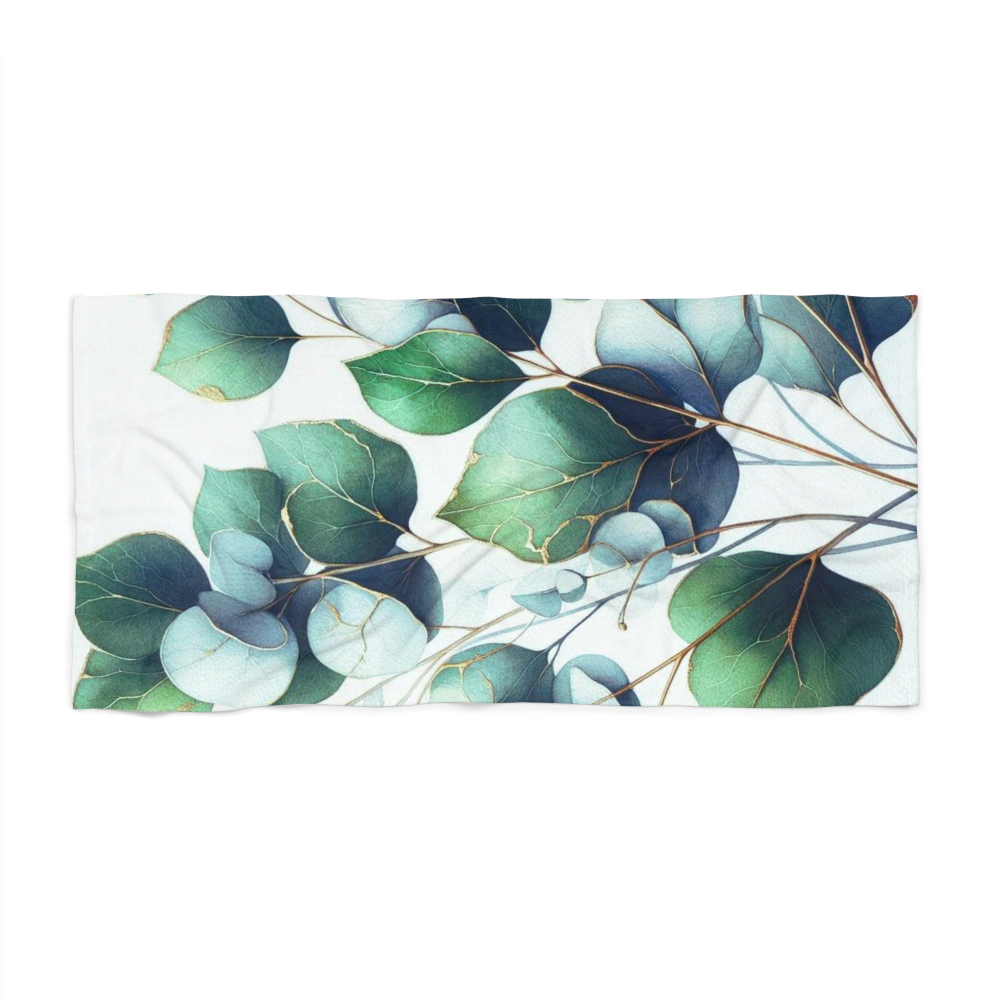 Floral Bath, Beach Towel | Forest Green, Pale Blue Eucalyptus Leaves