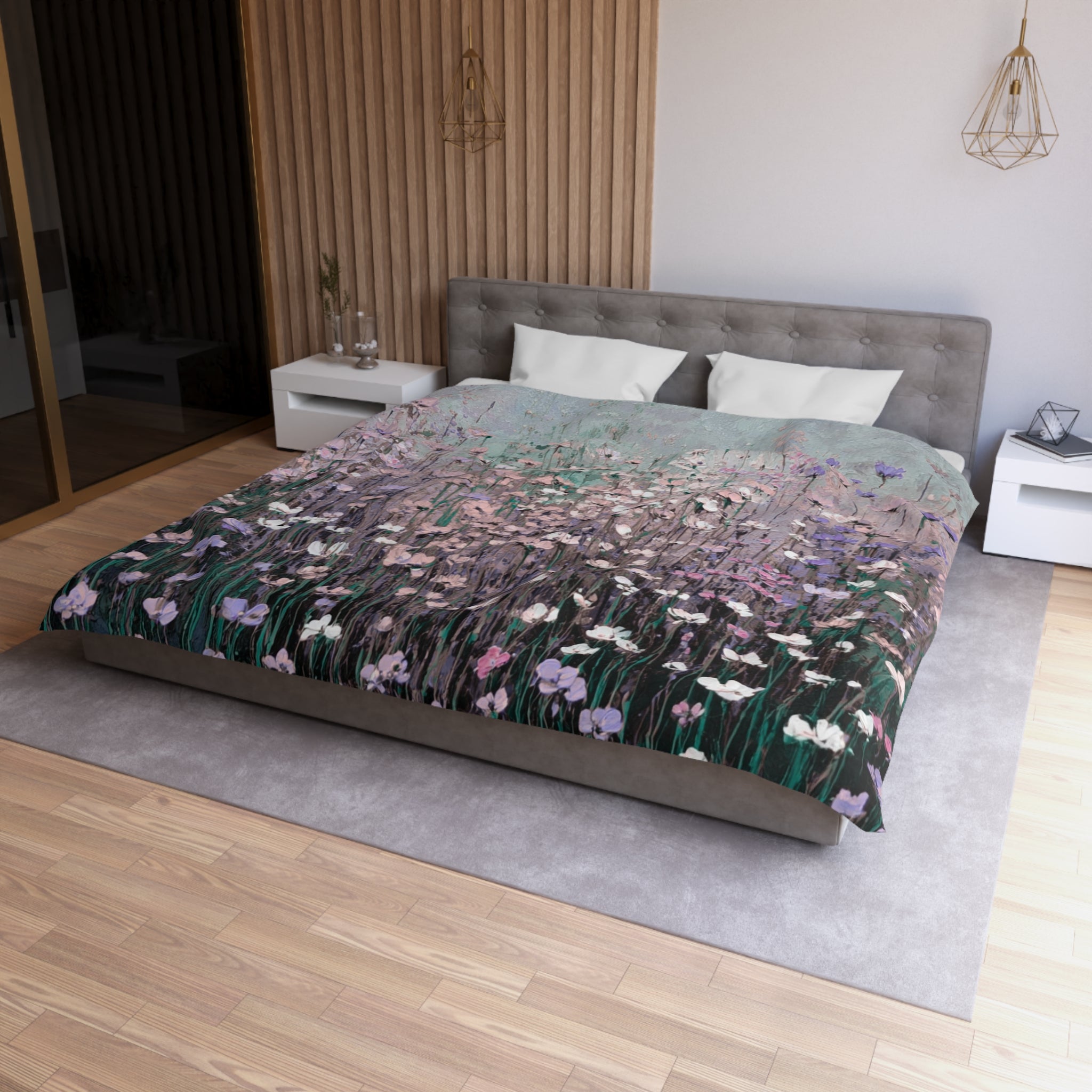 Floral Duvet, Pillow Cover | Lilac Grey Bedroom Decor