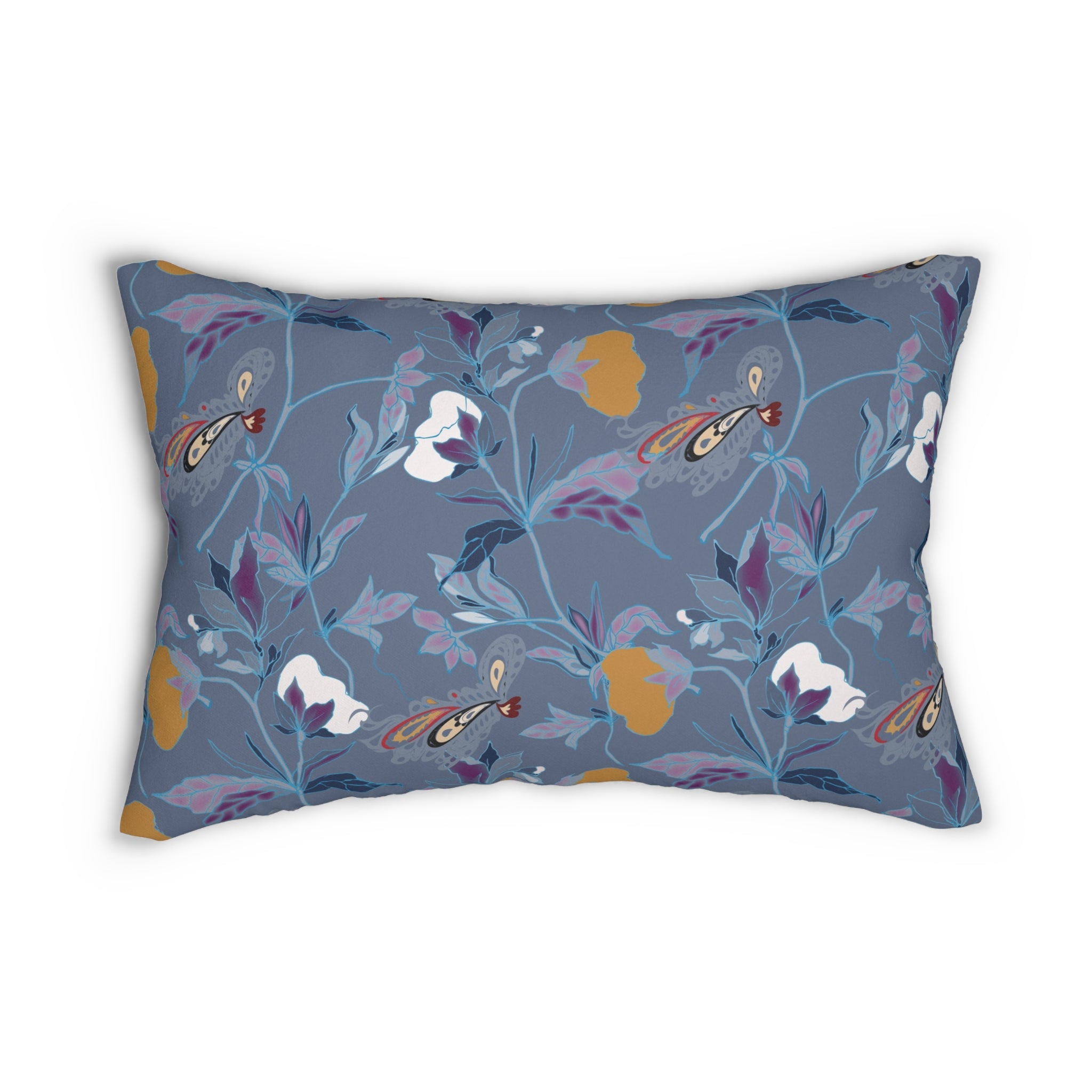 Floral Lumbar Pillow | Smokey Blue, Colorful Botanical