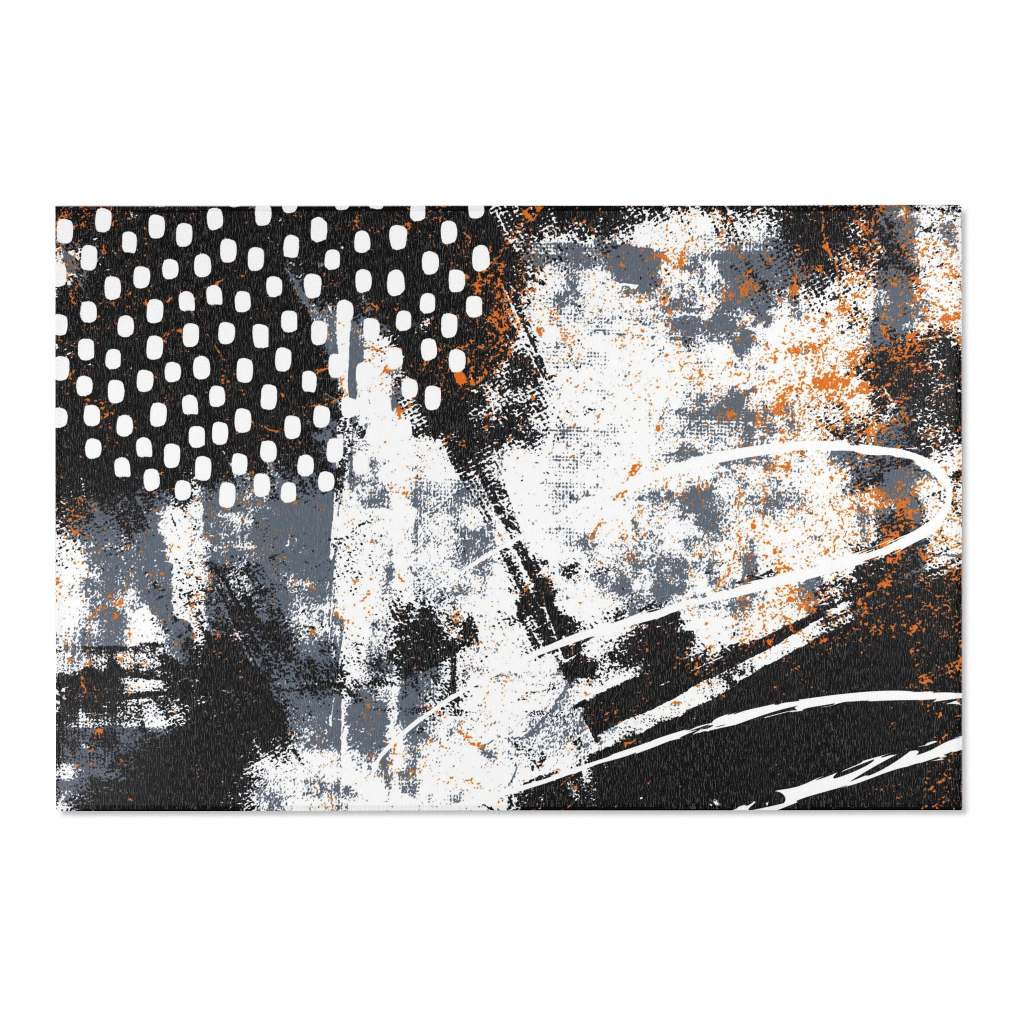 Abstract Boho Area Rug | Black, White Orange Minimalist