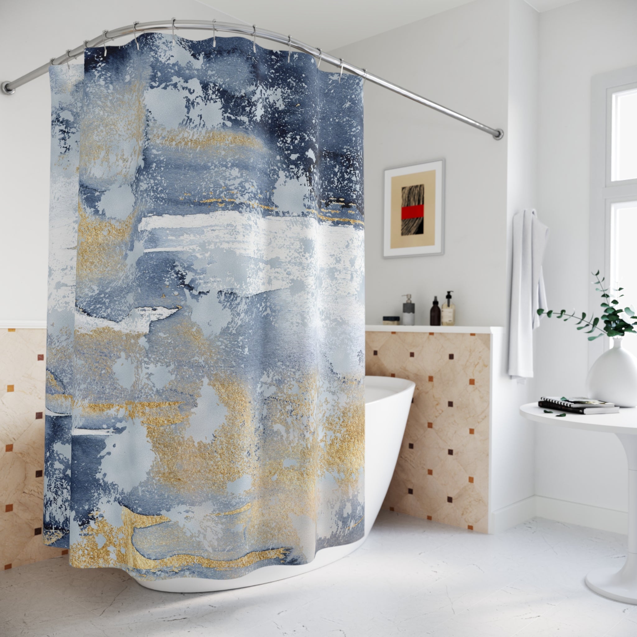 Rustic Blue White Shower Curtain | Beige Ombre, Sky Blue