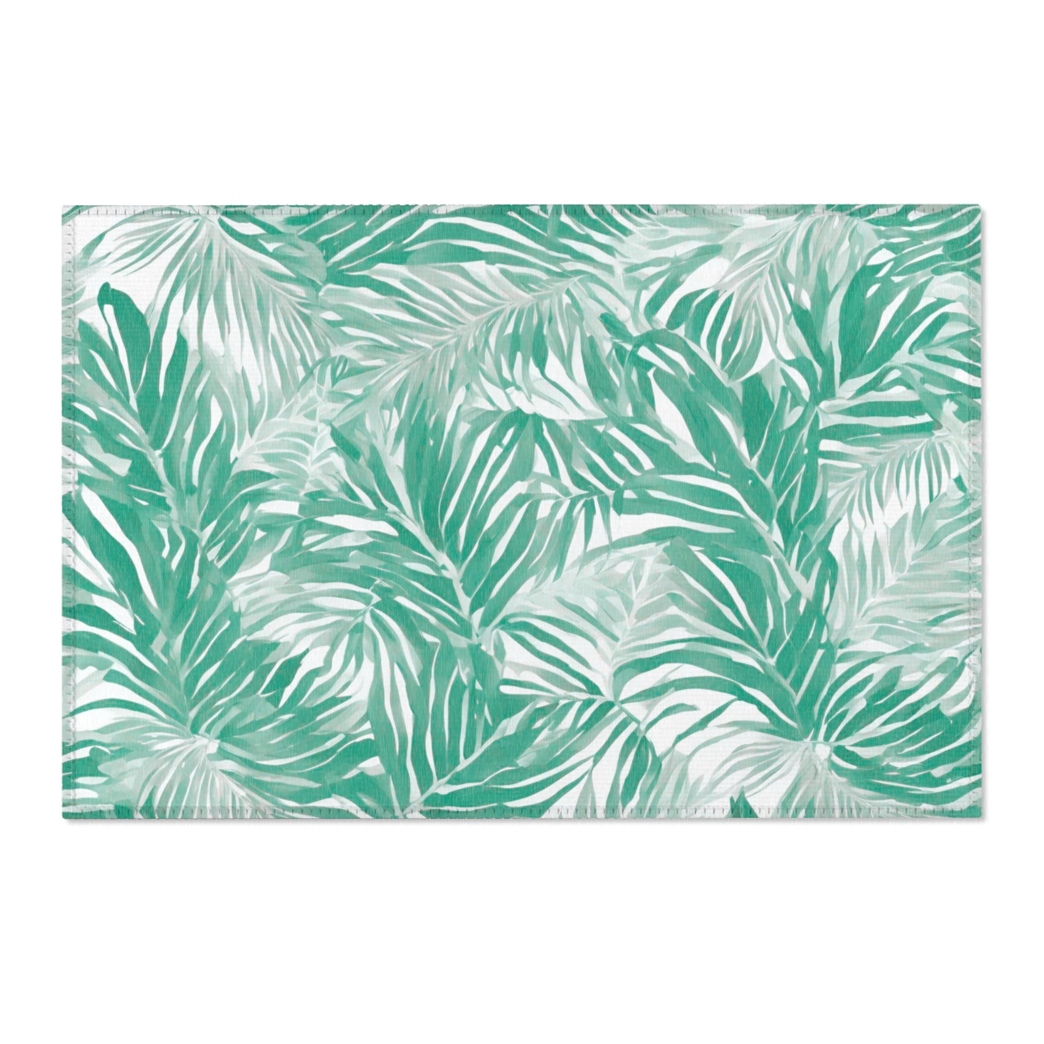 Floral Area Rug | Green White Leaves Watercolor Rug