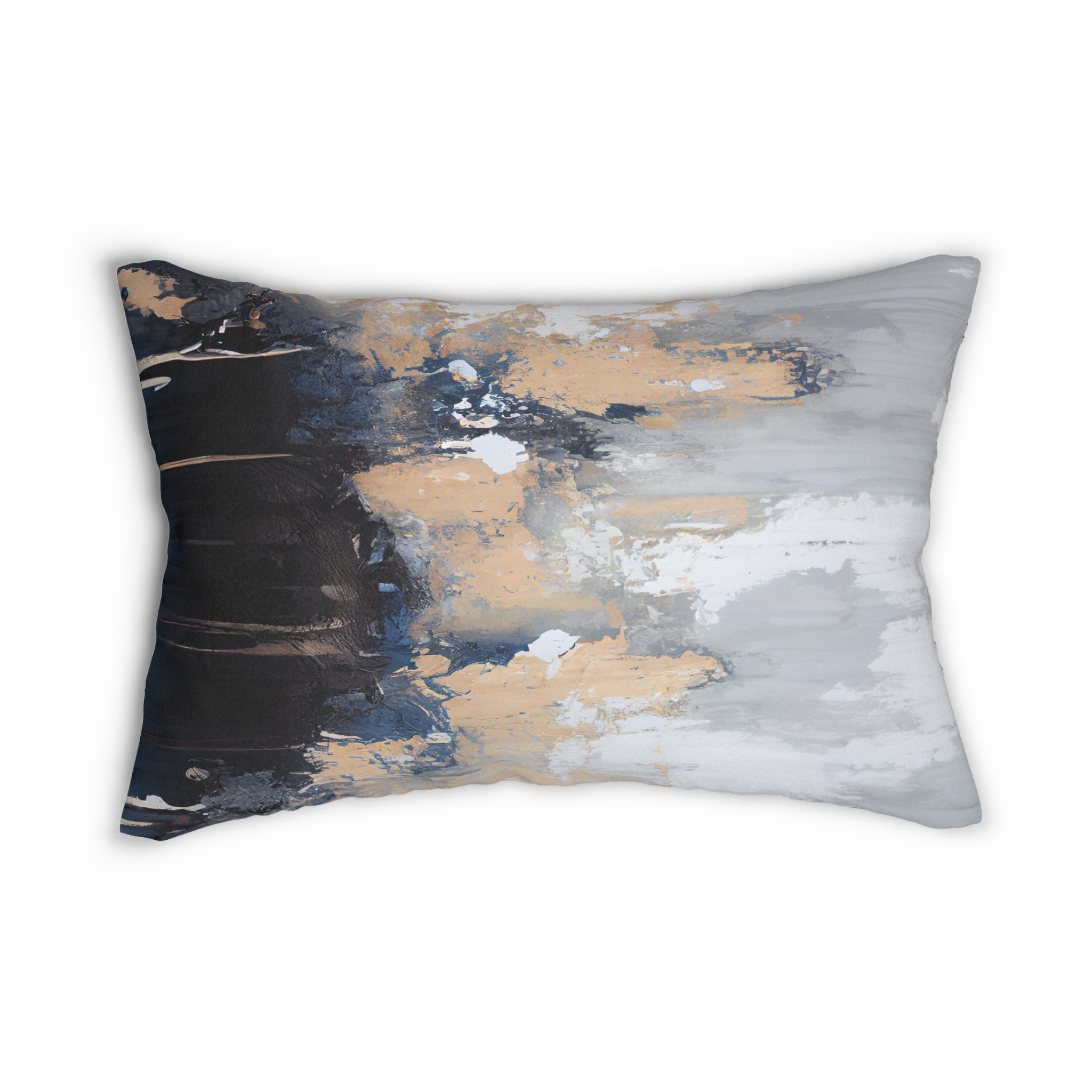 Boho Lumbar Pillow | Abstract Black Navy Blue, Beige Grey