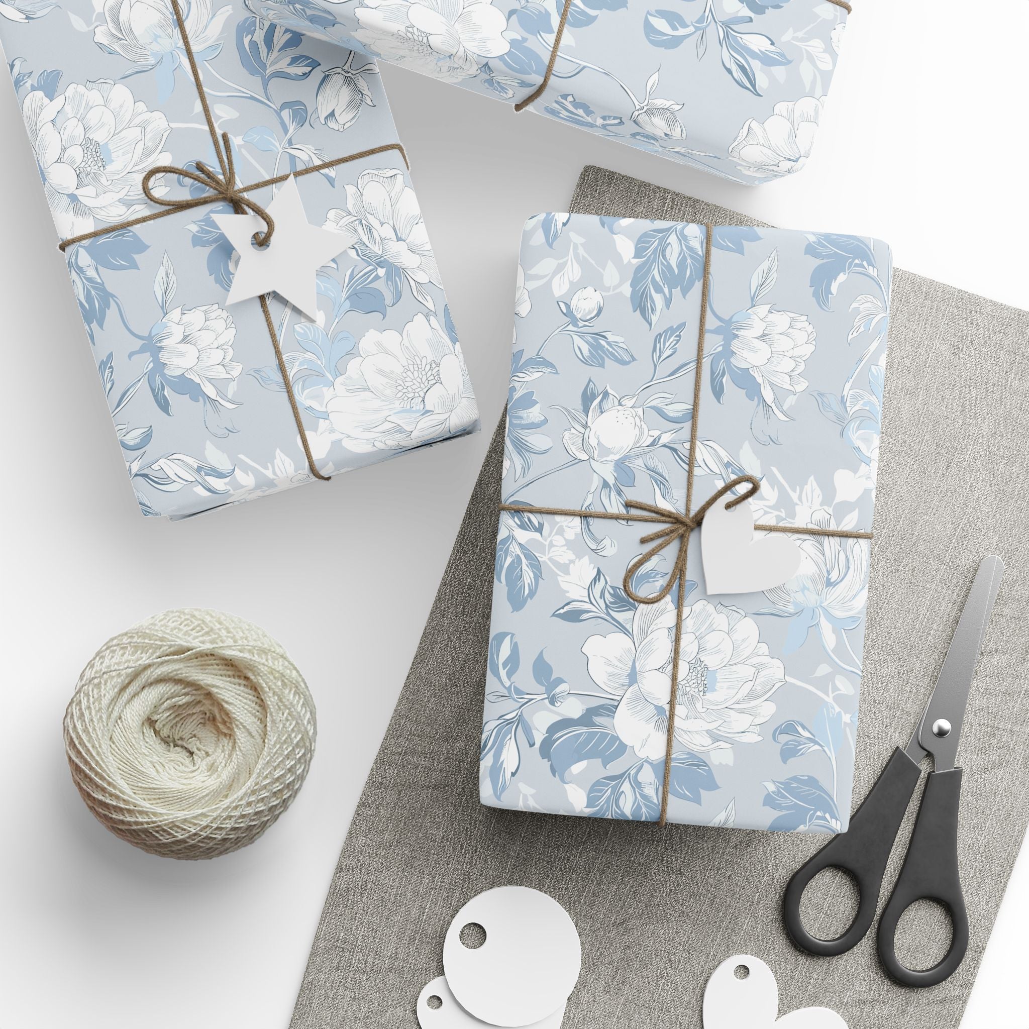 Floral Wrapping Papers, Light Blue Botanical Gift Wrapping for the Holidays, Birthdays