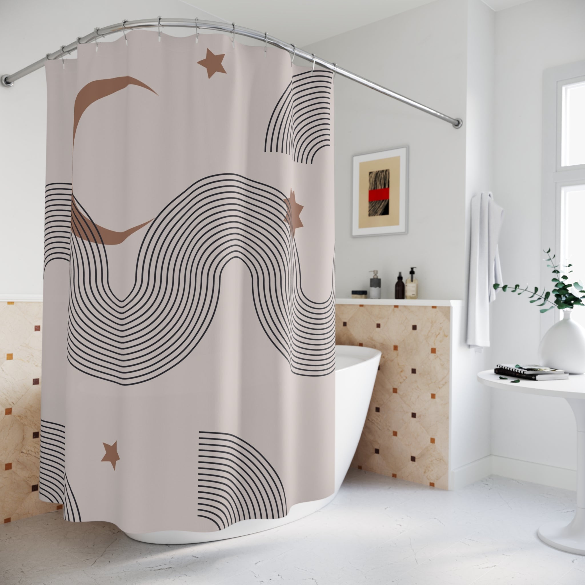 Boho Shower Curtain | Mid Century Bohemian Fabric Curtain