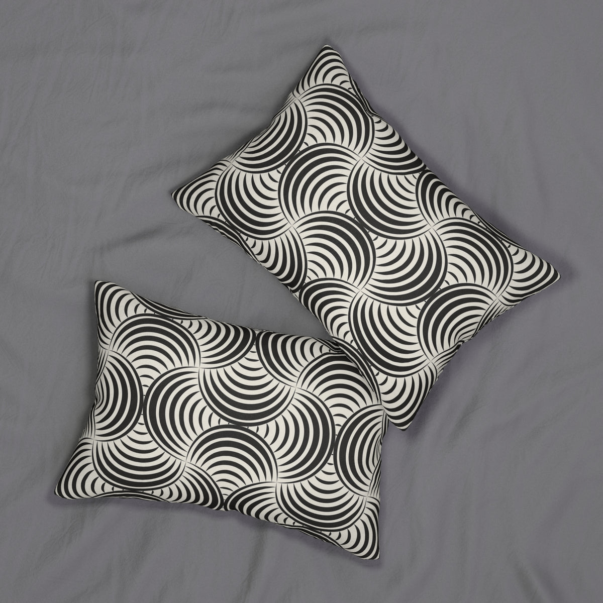 Black Cream Deco Circles Lumbar Pillow 14x20, Retro Accent Pillow