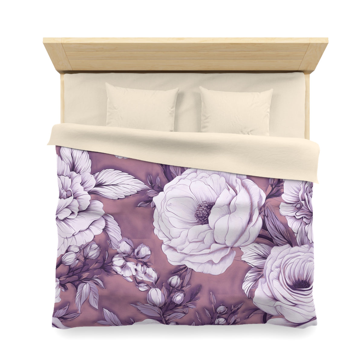 Lavender Peony Rose Duvet Cover | Plum Lilac Ivory Floral Bedding