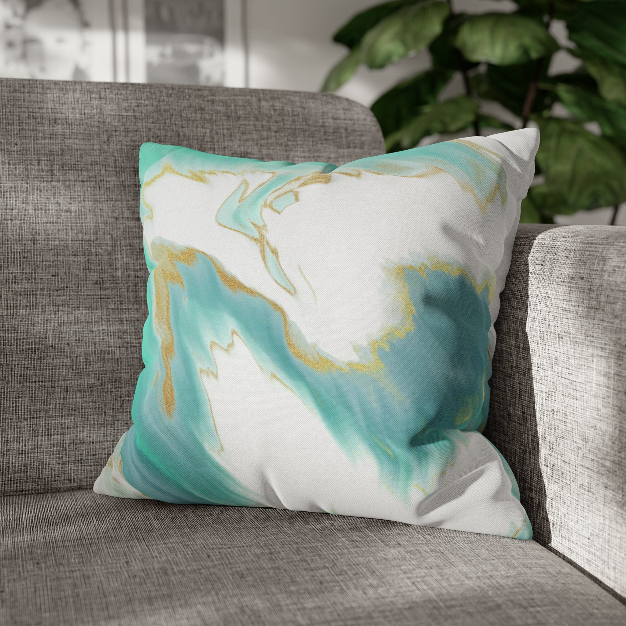 Abstract Pillow Cover | Sage Green Blue, White Beige