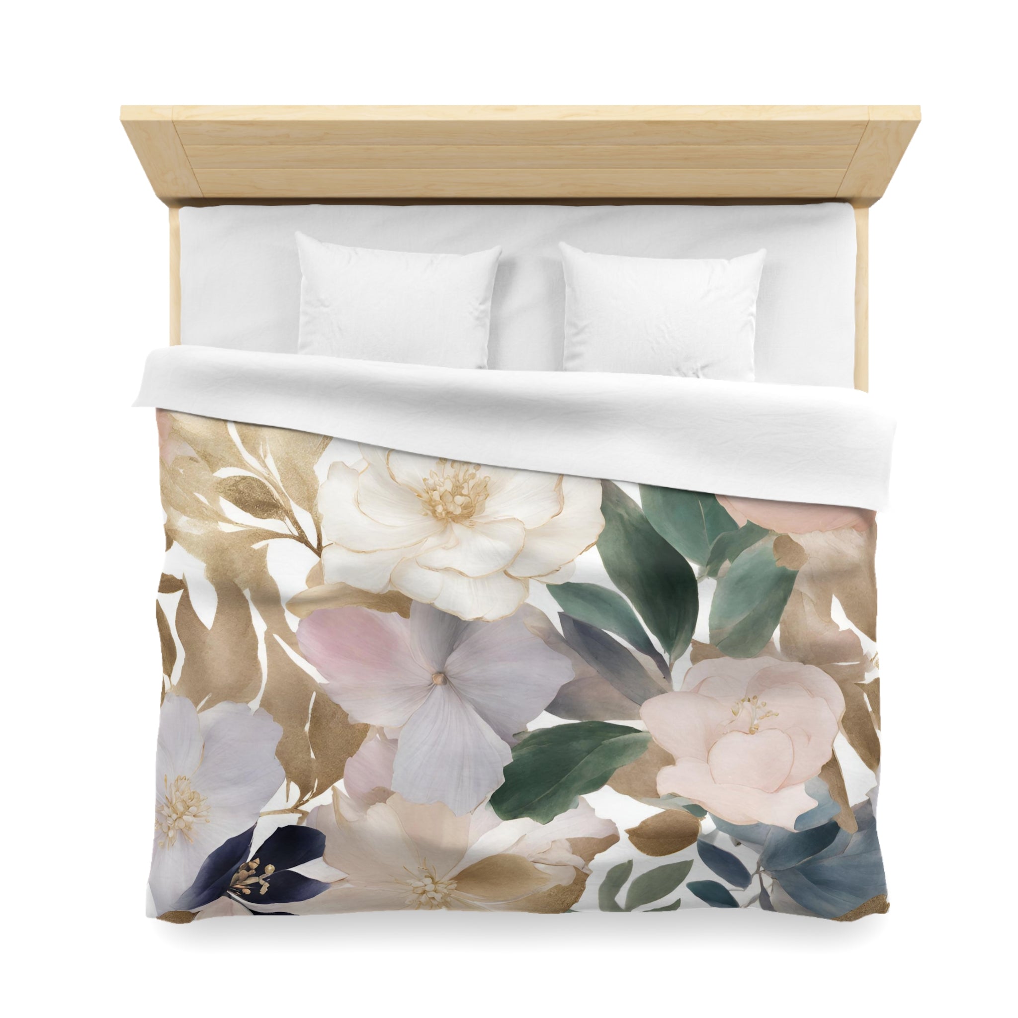 Boho Floral Duvet Cover | White Green, Blush Green, Beige Botanical