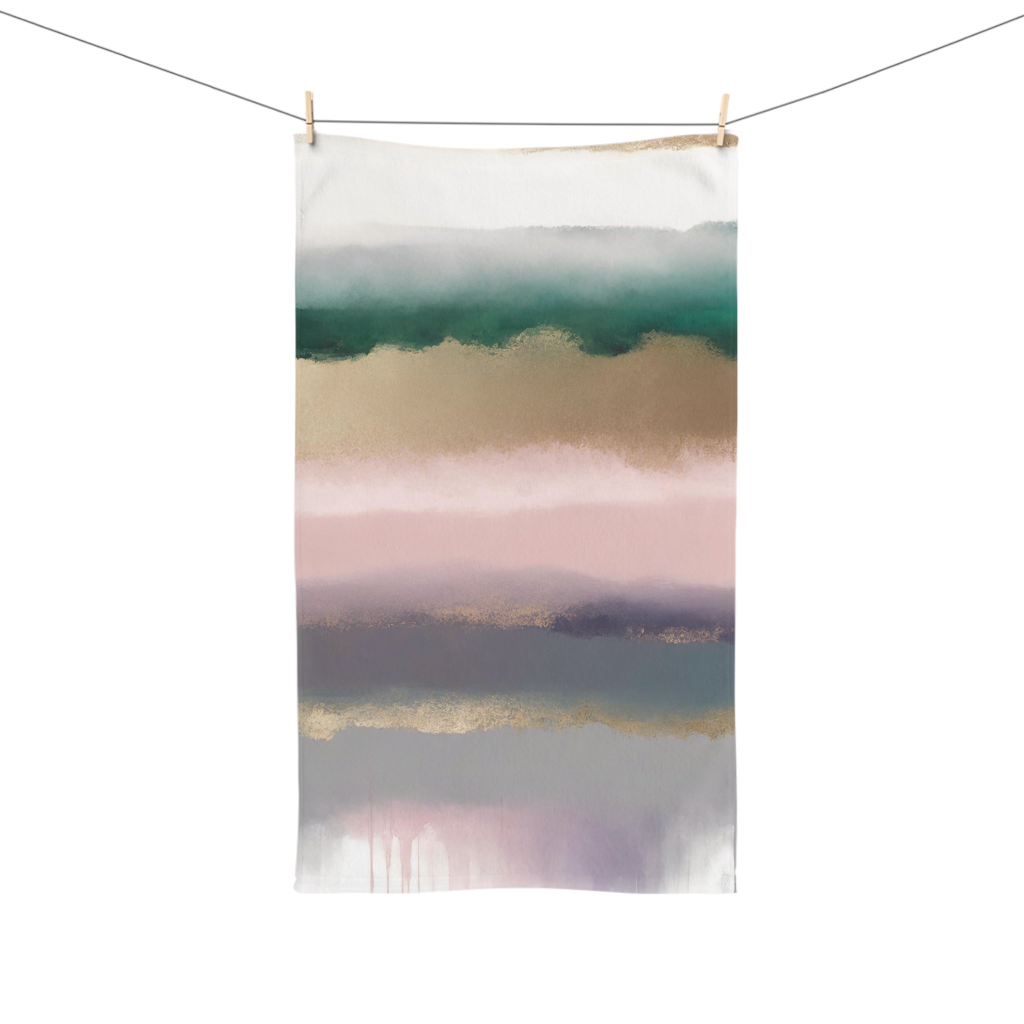 Boho Abstract Kitchen, Bath Hand Towel | Green Pink Gray