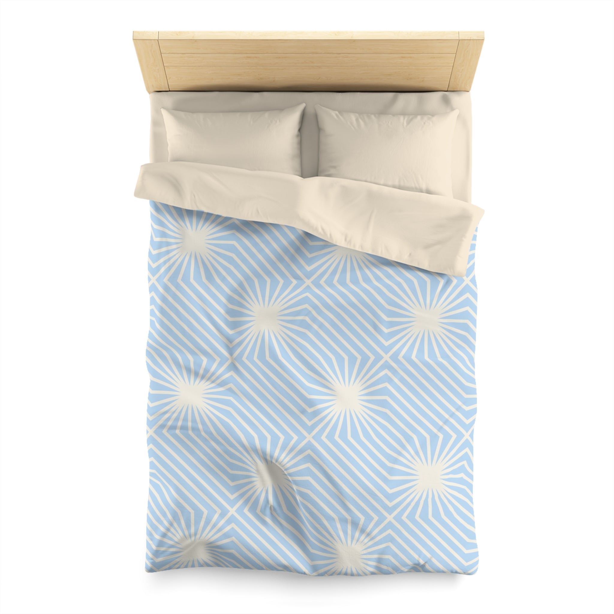 Art Deco Duvet Cover | Pale Blue, White Bedding Blanket Cover