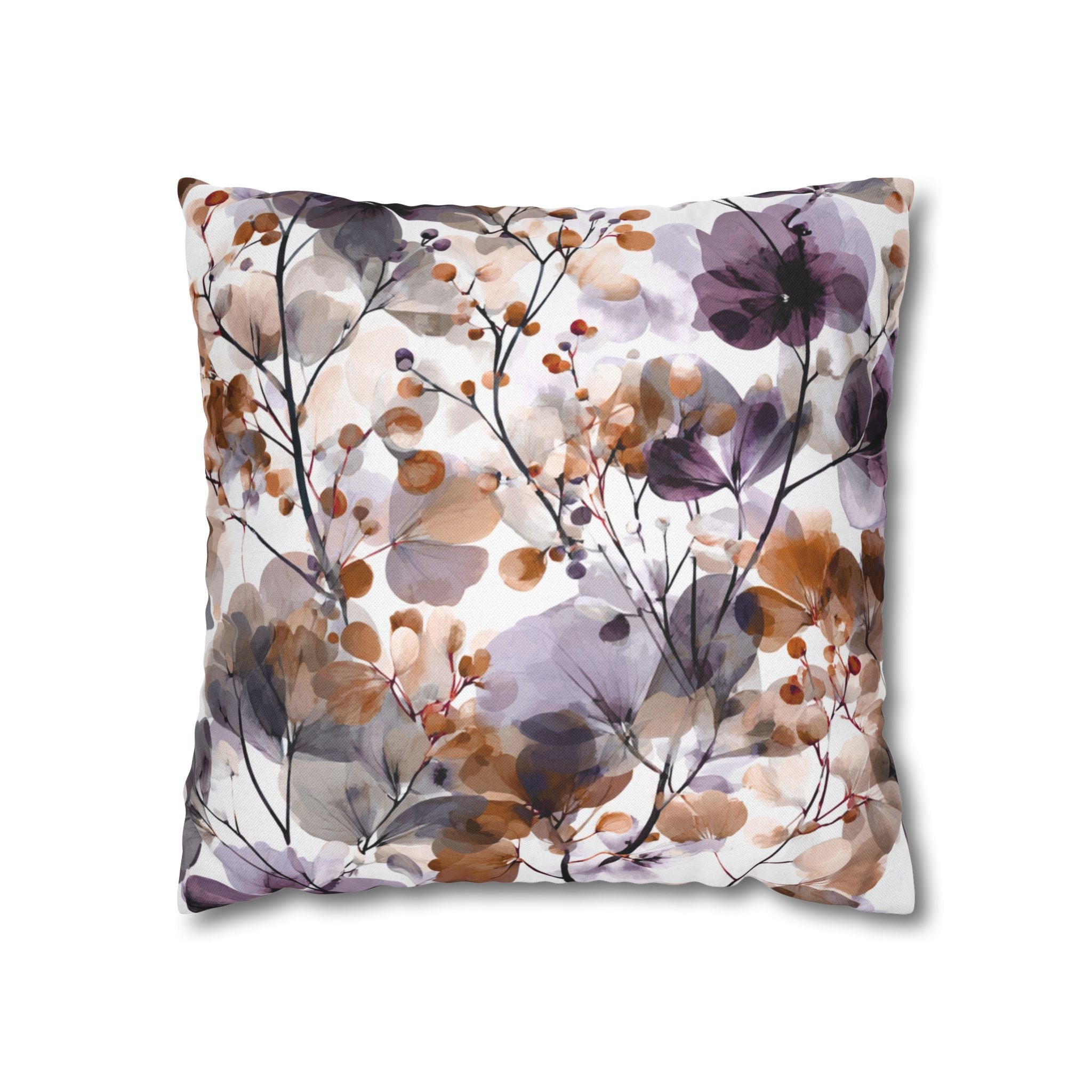 Floral Pillow Cover | Purple Rust White Watercolor Pillowcase