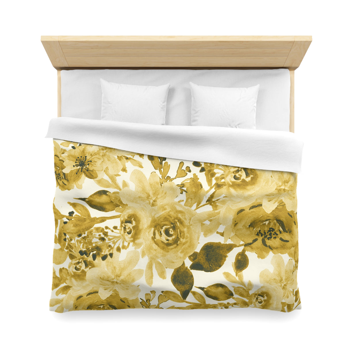Golden Peony Duvet Cover | Mustard Ochre Watercolor Floral Bedding