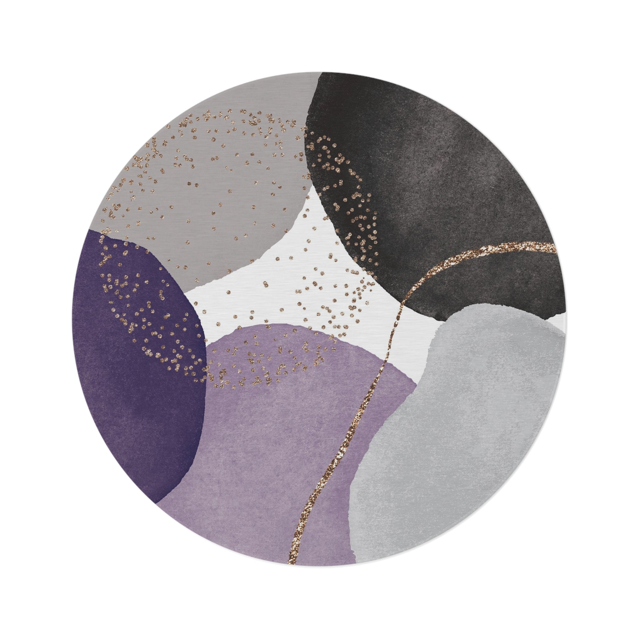 Round Boho Area Rug | Modern Black Lavender Purple, Grey Bathroom