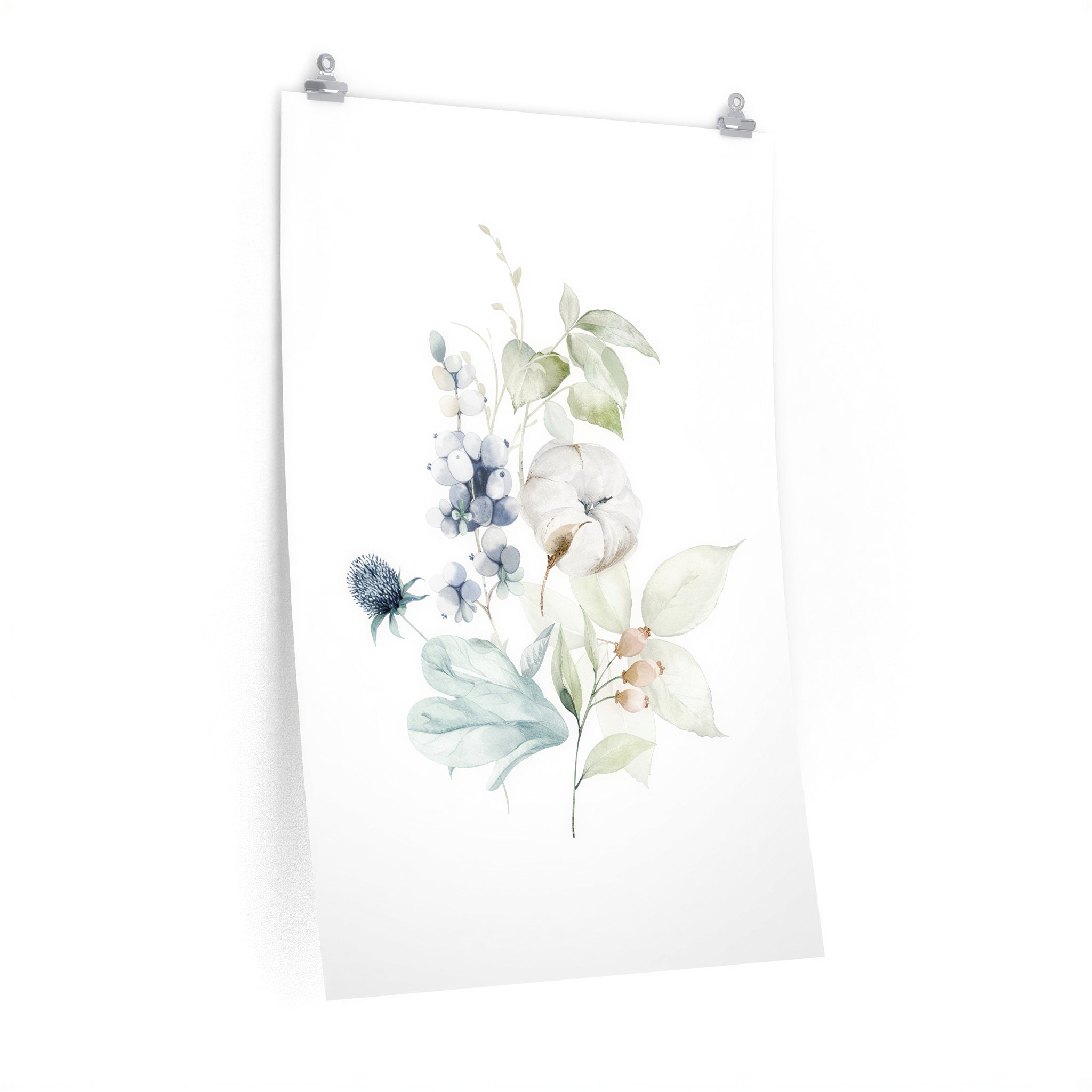 Eucalyptus Floral Art Print Green Blue White in a modern home interior