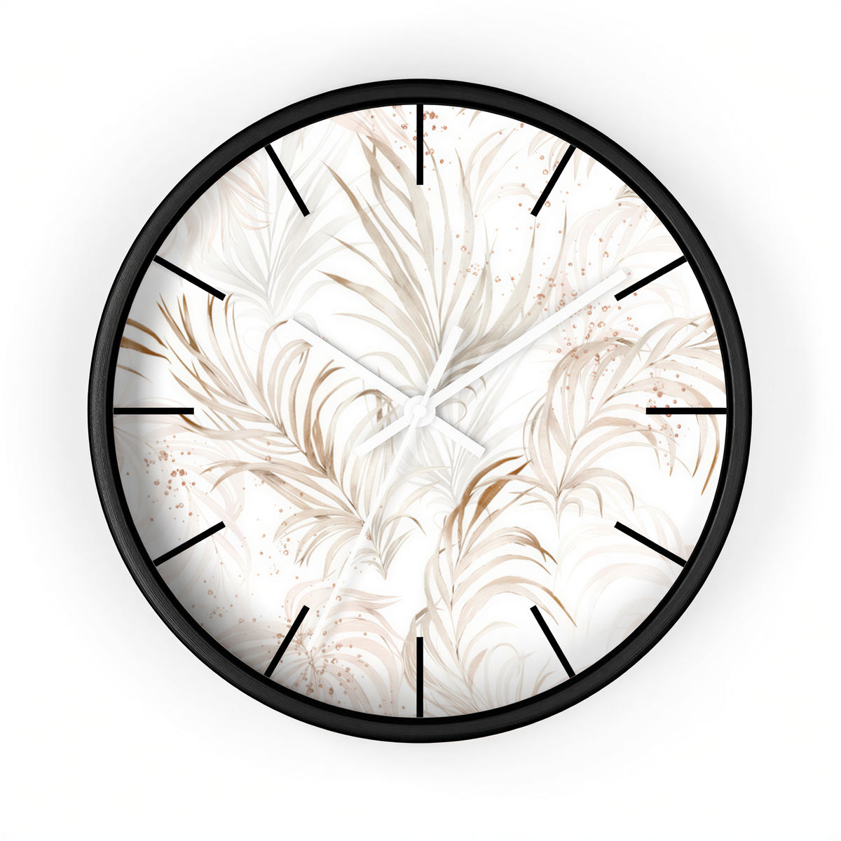 Floral Wood Wall Clock White Beige Leaves side profile view
