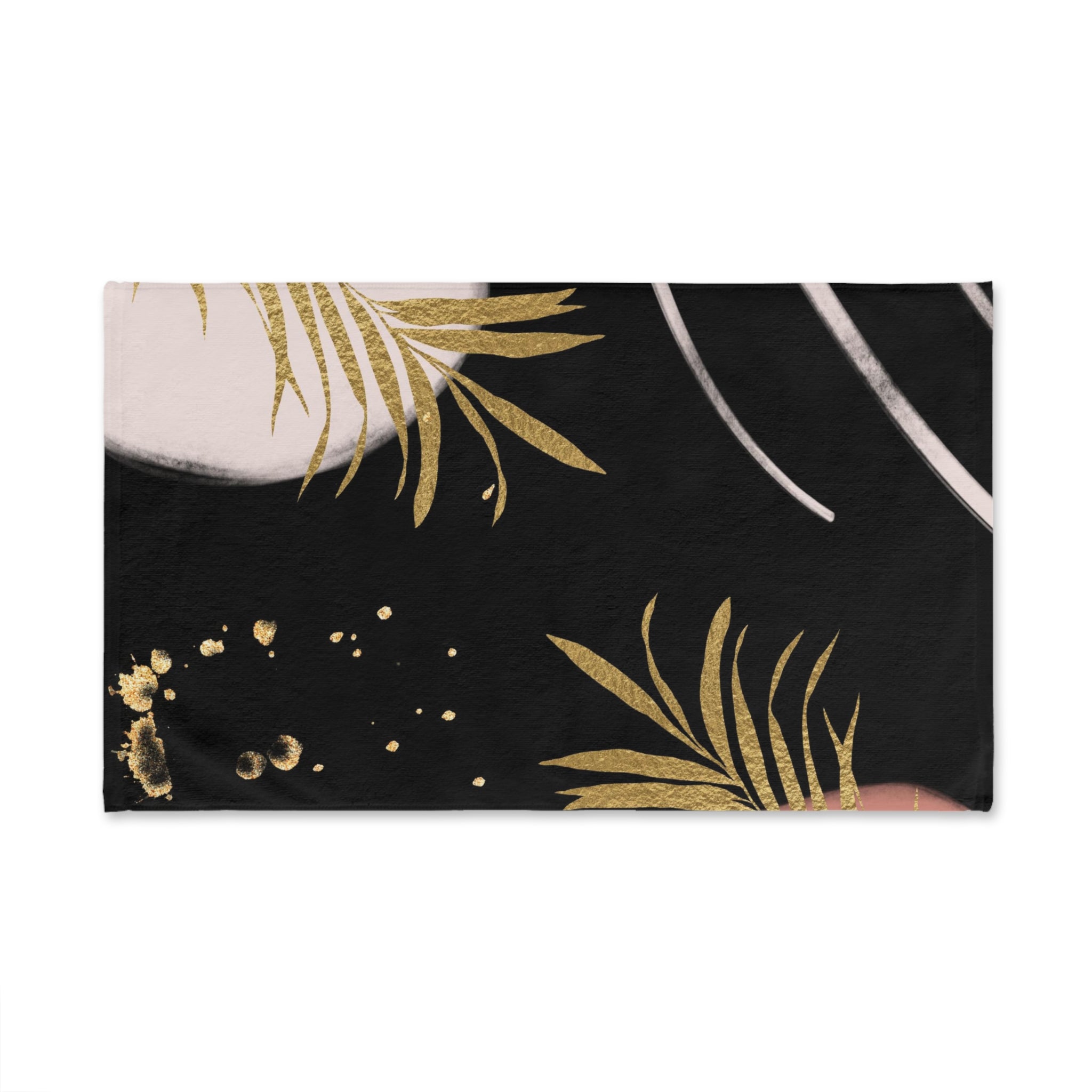 Abstract Kitchen, Bath Hand Towel | Black Gold Leaves