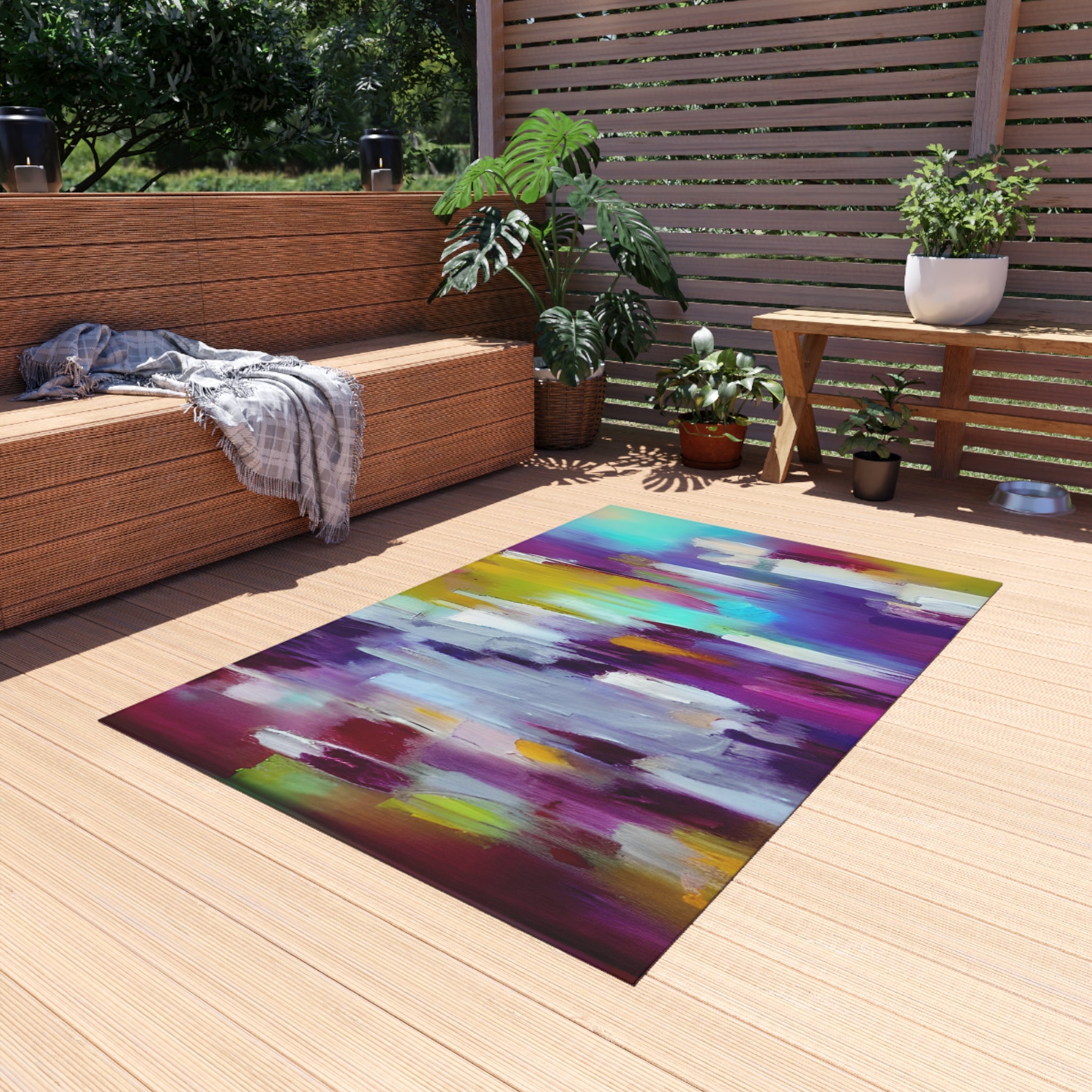 Abstract Outdoor Rug | Colorful Mauve Grey Pink Watercolor