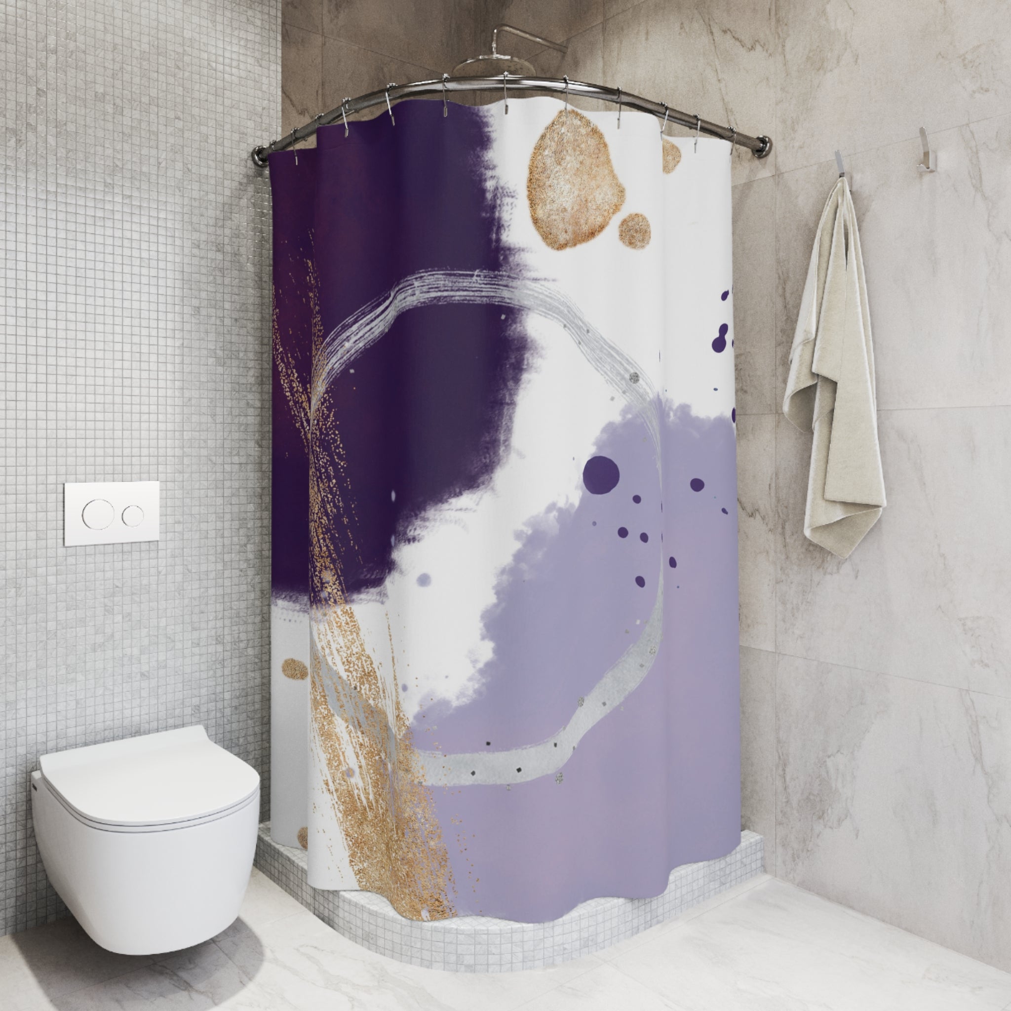 Abstract Shower Curtain | Lilac, Dark Purple, White