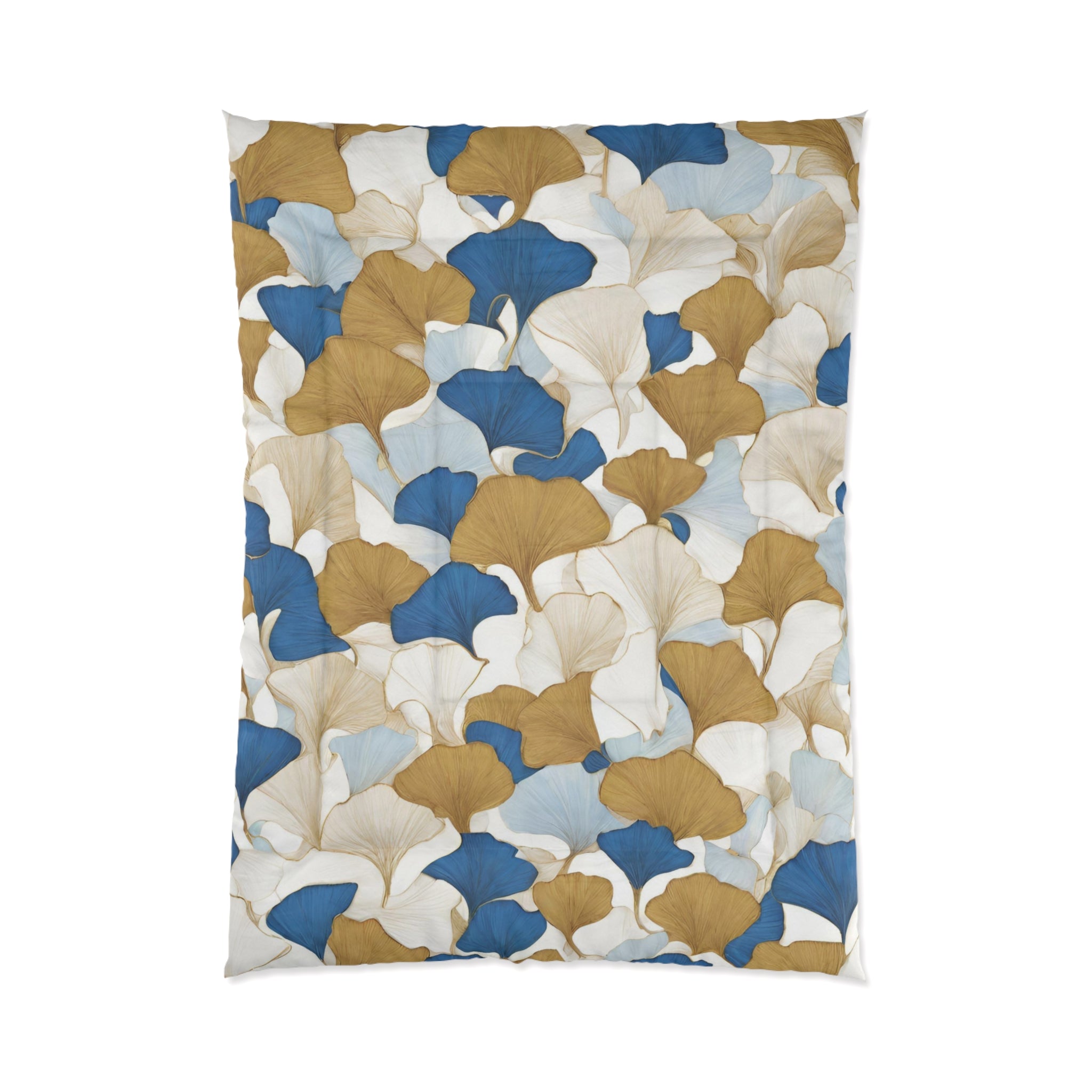 Floral Comforter | Indigo, Sky Blue, Ivory Beige, Gingko Leaves