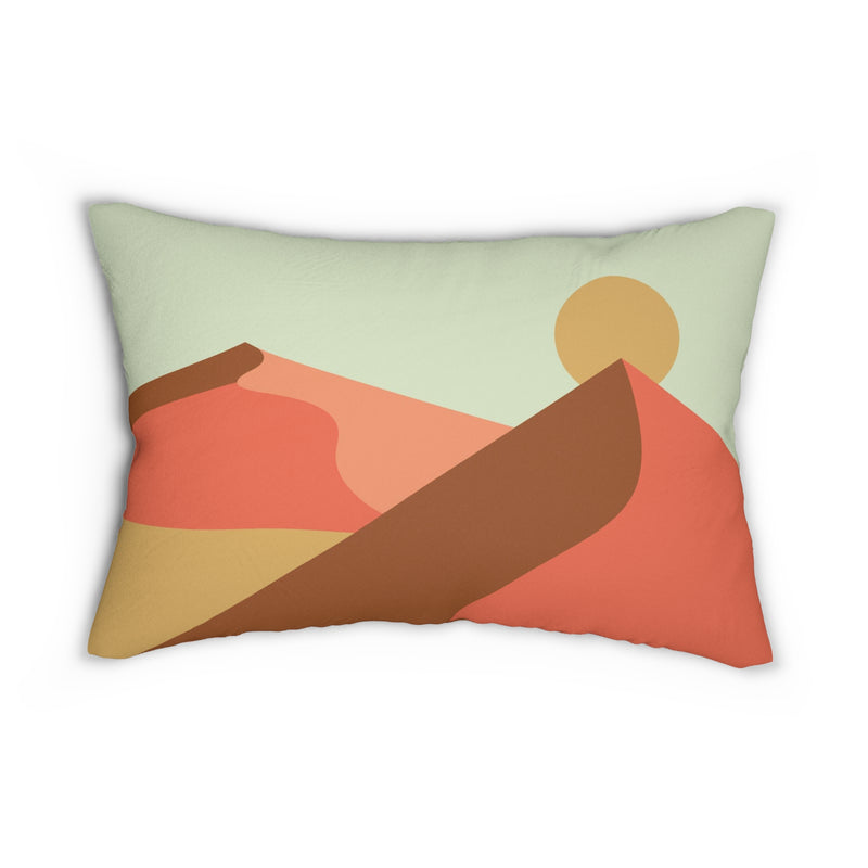 Abstract Lumbar Pillow | Mint Green, Red Brown Sun