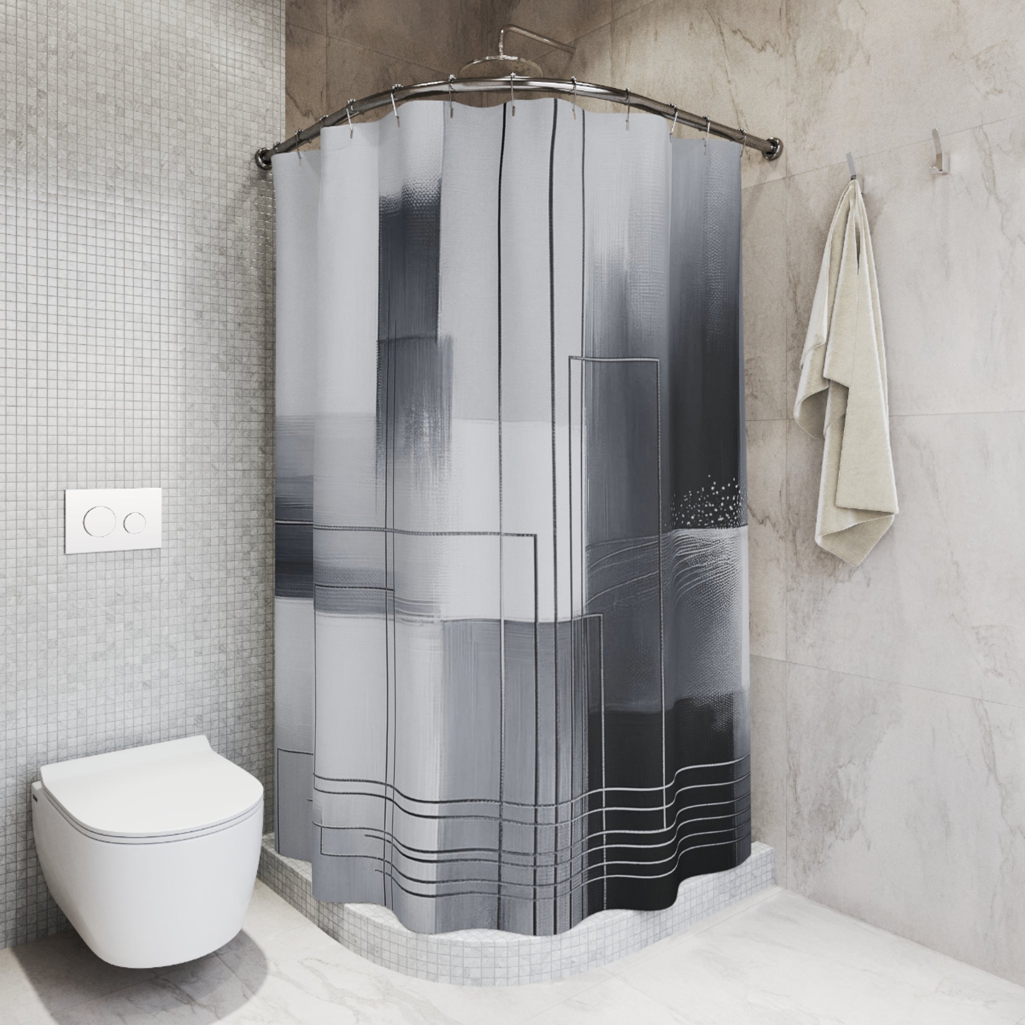 Black White Shower Curtain | Grey Minimalist Ombre Watercolor