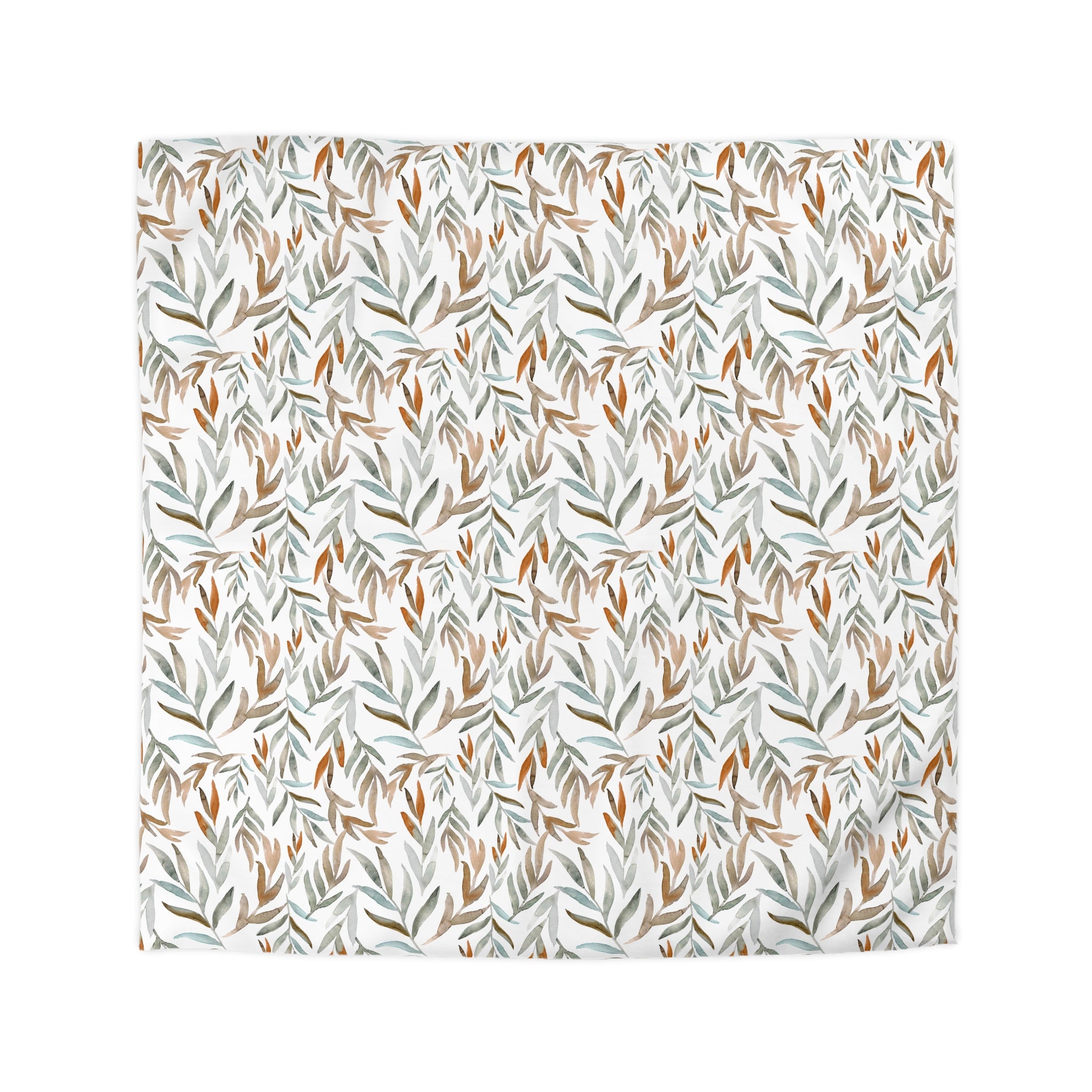 Floral Cotton Duvet, Pillow Cover | Blue Rust White Leaves Bedroom Decor