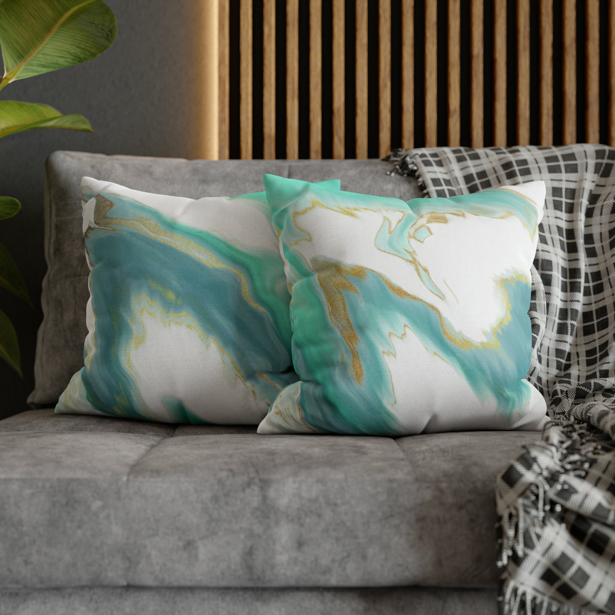 Abstract Pillow Cover | Sage Green Blue, White Beige