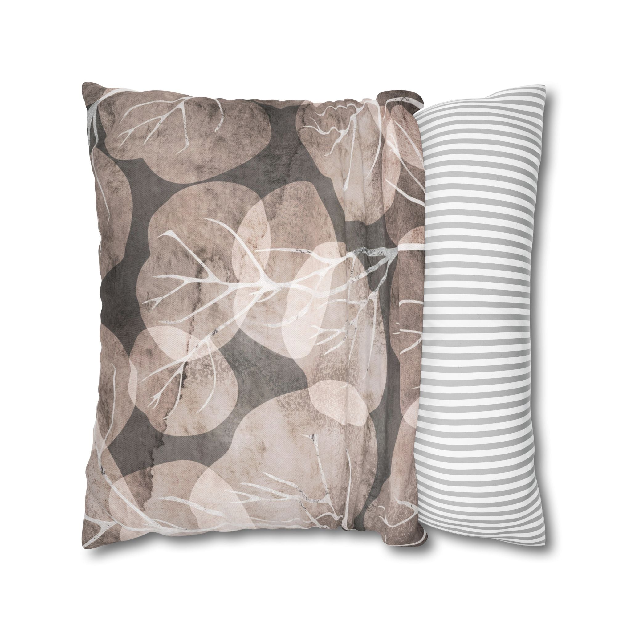 Floral Pillow Cover | Beige Brown Gingko Leaves