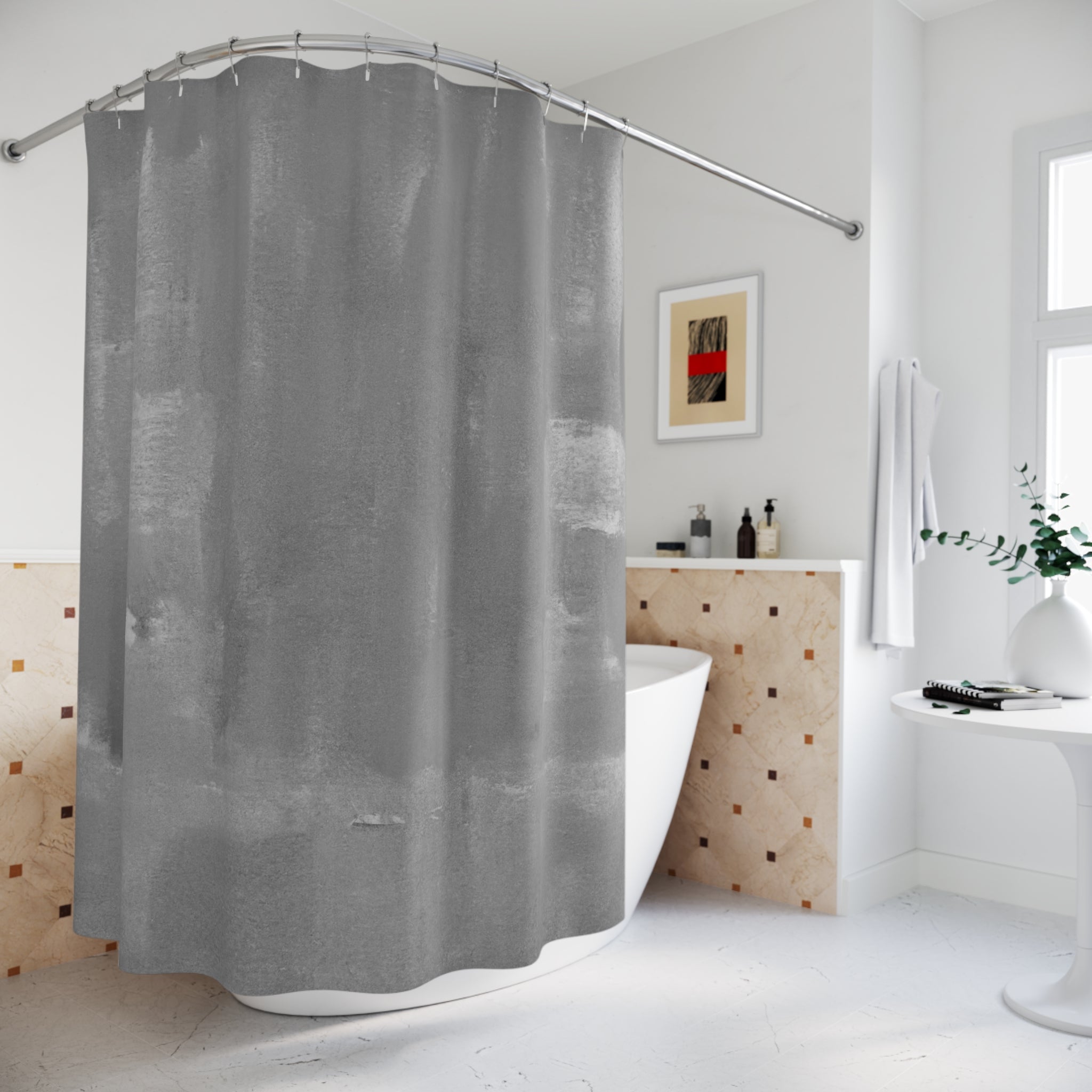 Grey Slate Shower Curtain | Rustic Wall Minimalist Fabric Curtain